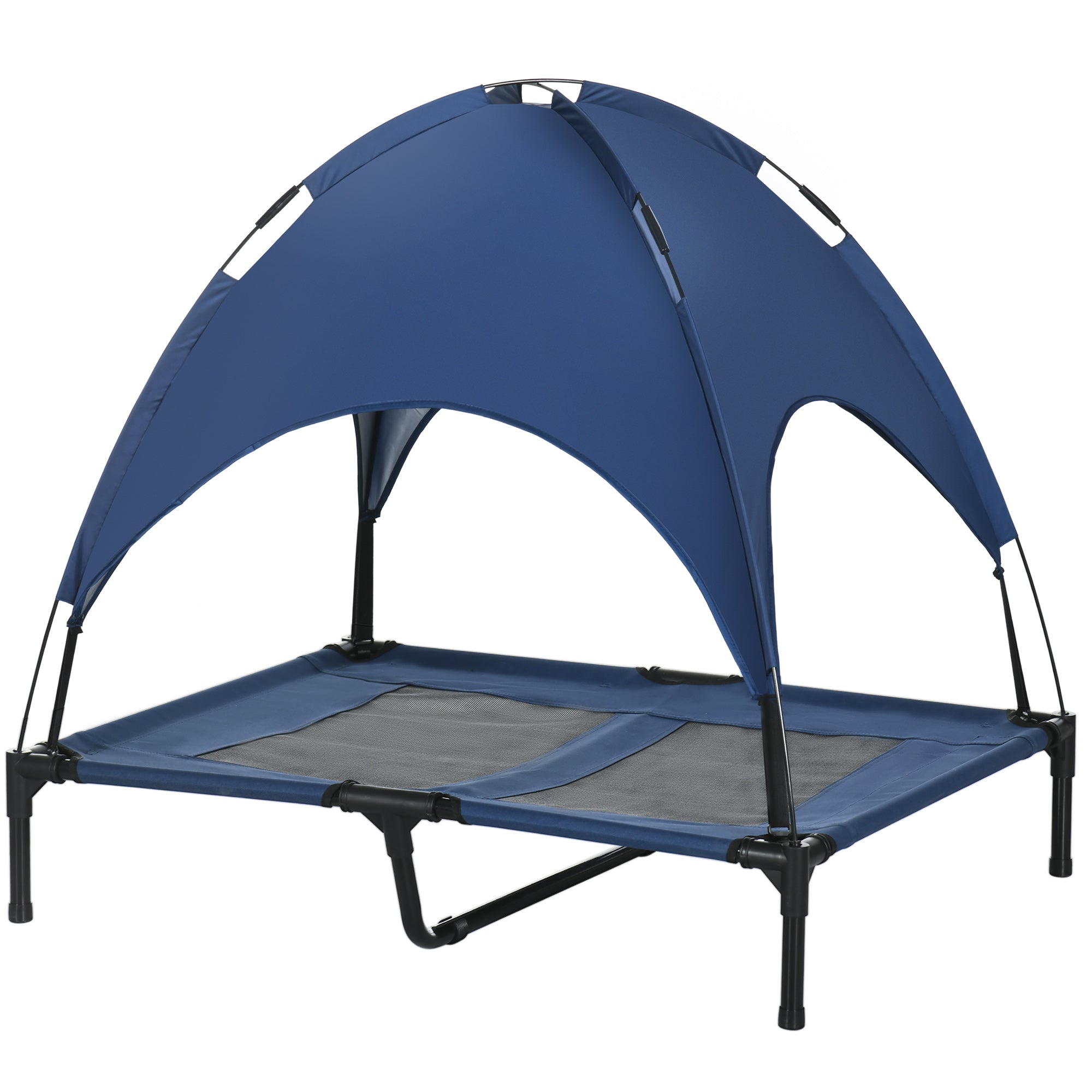 PawHut Raised Dog Bed Waterproof Elevated Pet Cot with Breathable Mesh UV Protection Canopy Blue, for Large Dogs, 92 x 76 x 90cm