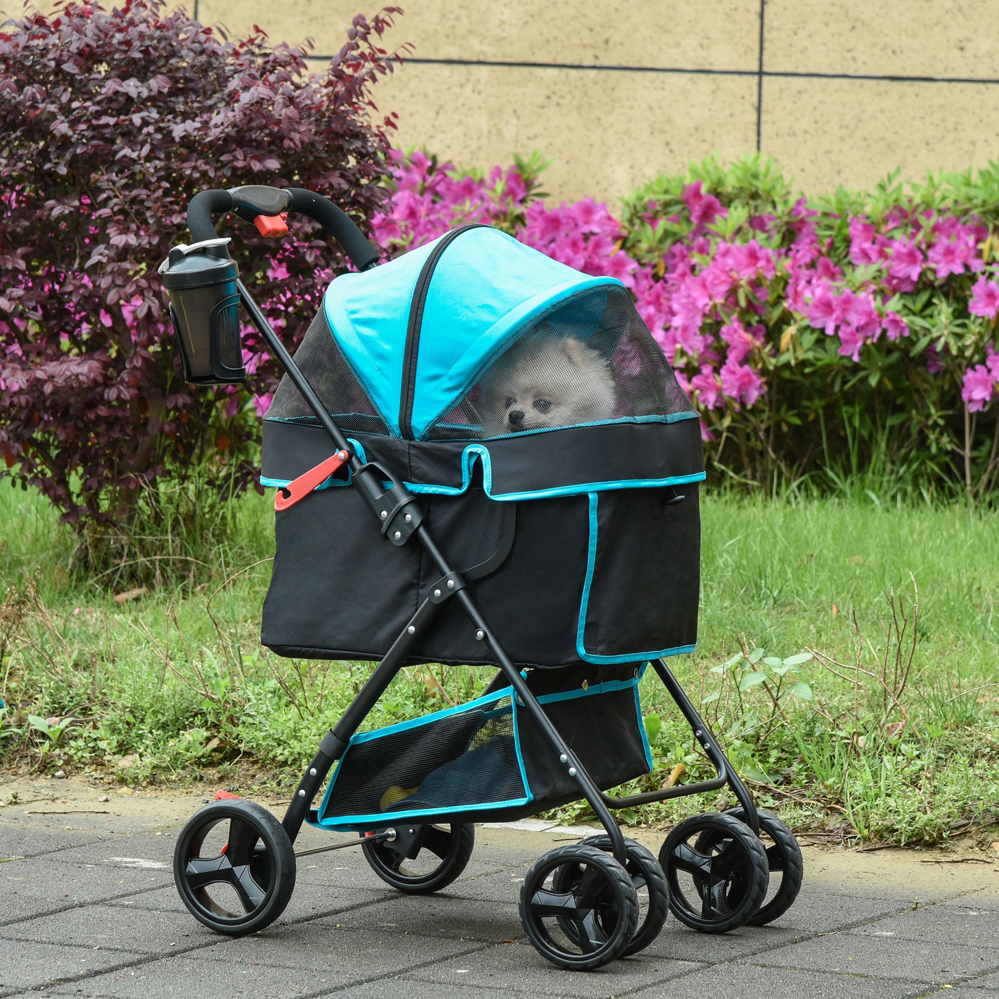 PawHut Dog Pram Dog Stroller Pet Pushchair Foldable with Brake, Cupholder, Safety Leash, for Miniature Dogs