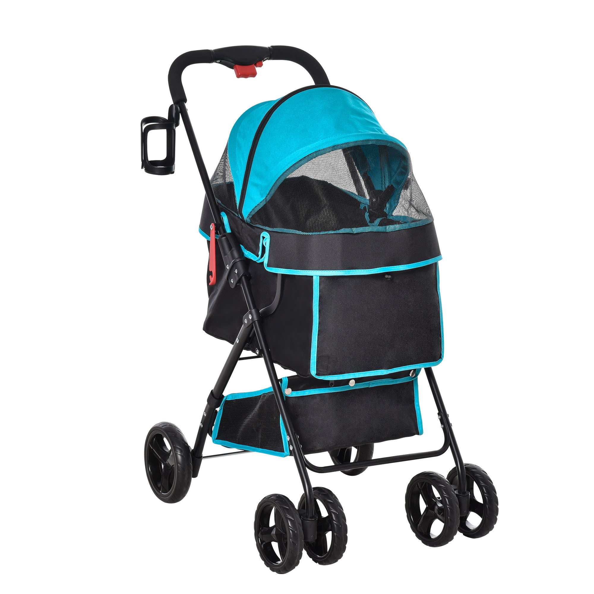 PawHut Dog Pram Dog Stroller Pet Pushchair Foldable with Brake, Cupholder, Safety Leash, for Miniature Dogs