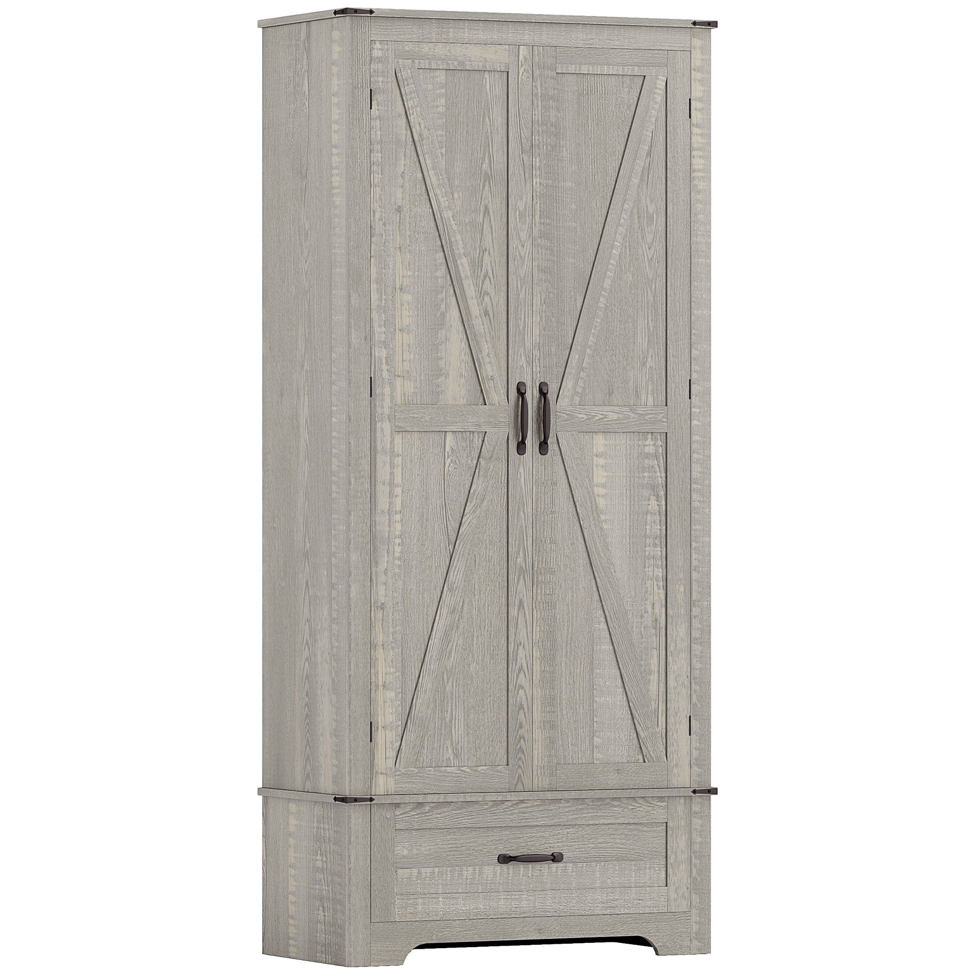 HOMCOM 72" Farmhouse Pantry Cabinet with Barn Doors, Tall Kitchen Pantry Storage Cabinet with Adjustable Shelves, Freestanding Storage Cabinet with Drawer, Distressed Light Grey
