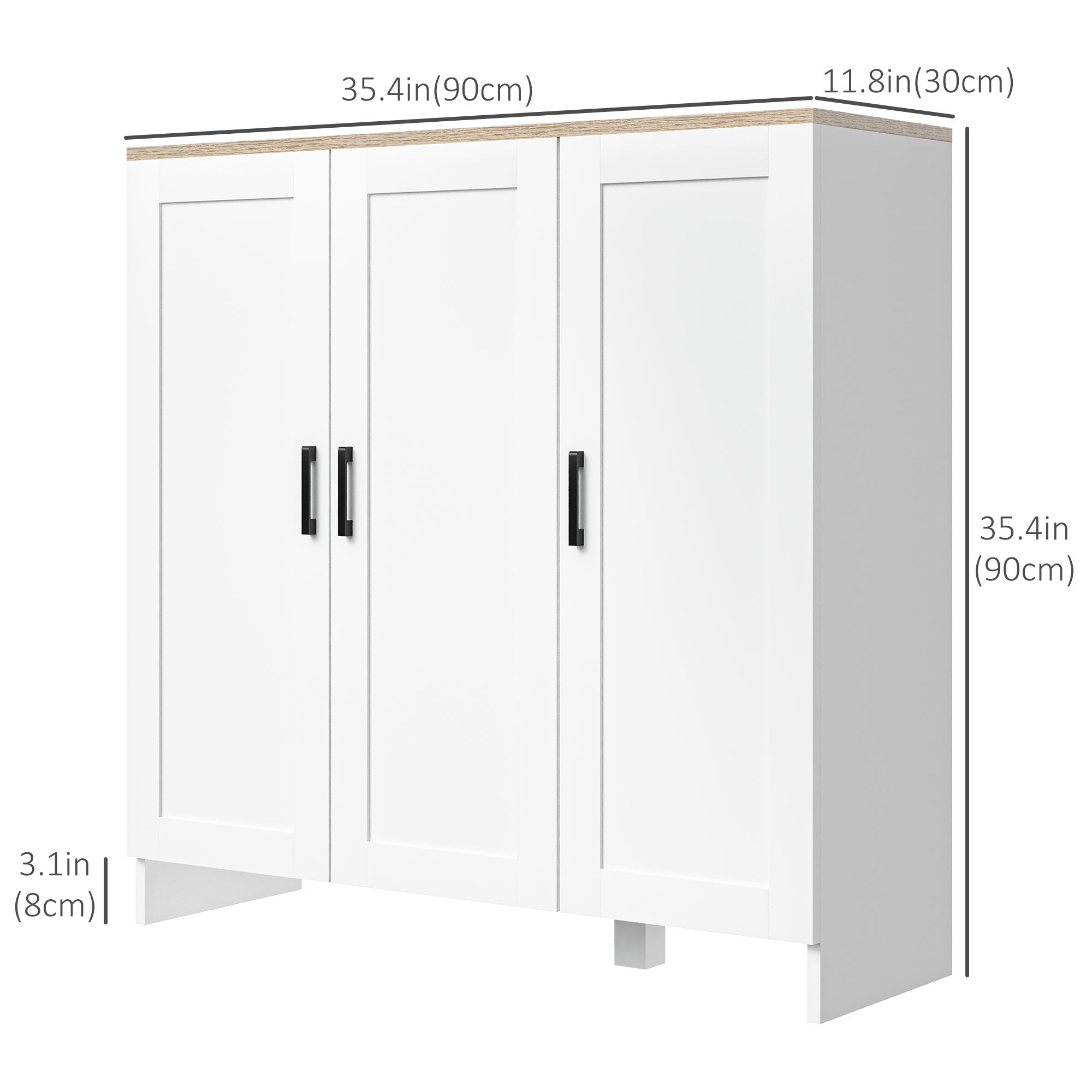 HOMCOM Modern Buffet Cabinet with Storage, 35" Narrow Sideboard, Kitchen Storage Cabinet with 3 Shaker Doors and Adjustable Shelves, White