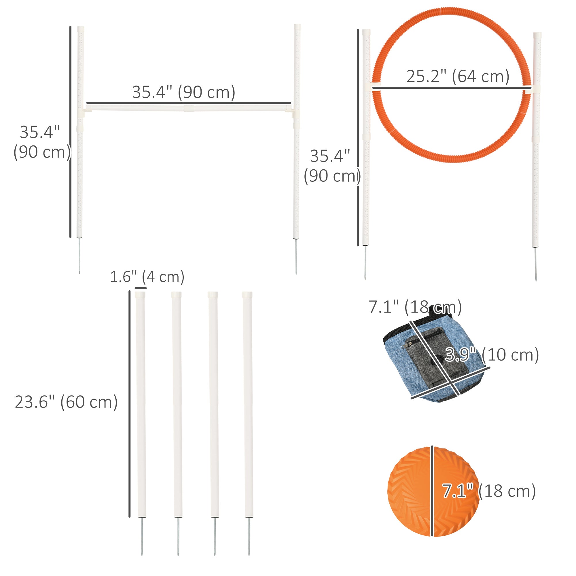PawHut Dog Agility Training Equipment with Disc, Whistle, Weaves Poles, Adjustable Jumping Poles, Food Bag, 5 Pieces Dog Obstacle Course with Carry Bag, Multicoloured