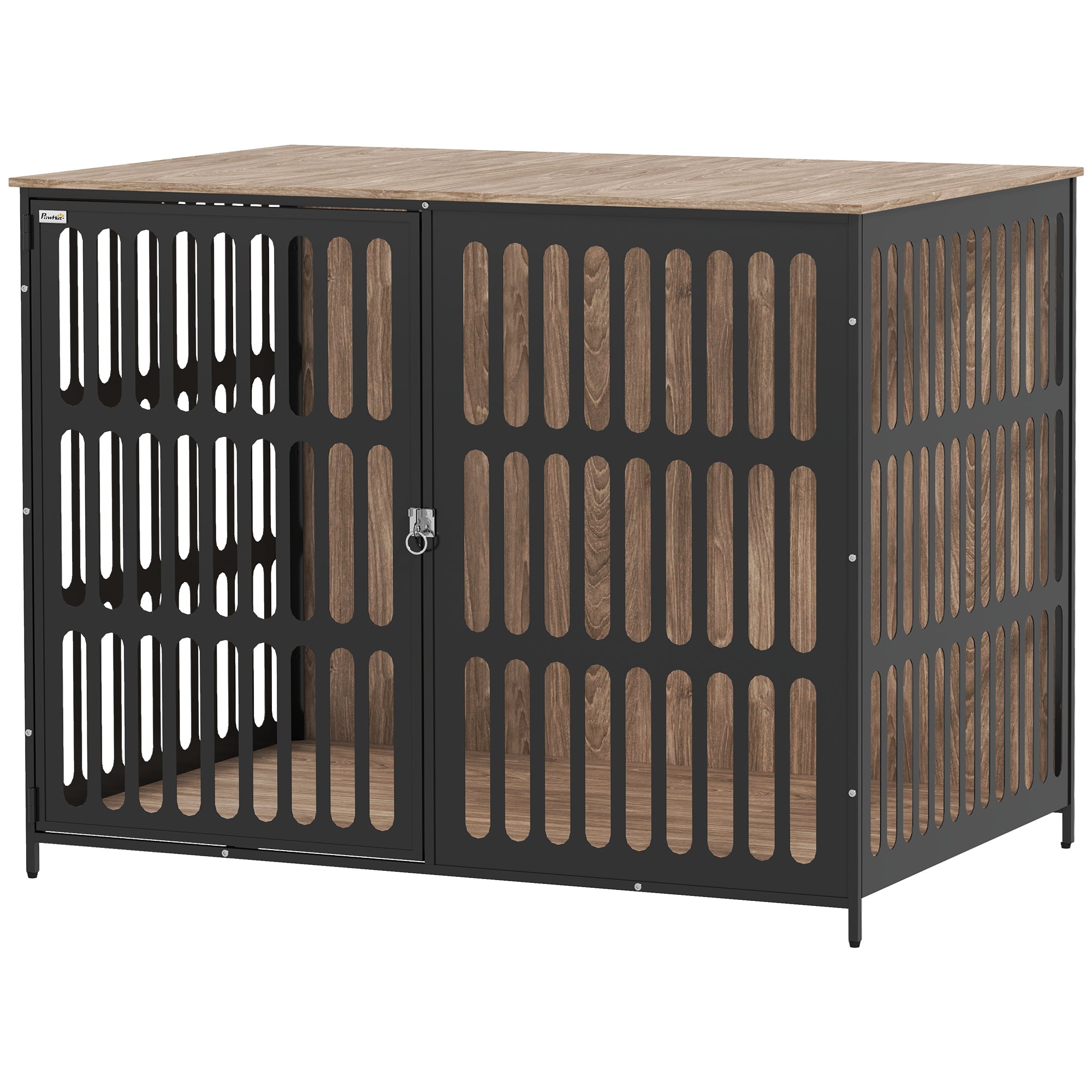 PawHut Dog Crate Furniture, Dog Cage Side End Table Indoor with Anti-Chew Resistant Mesh, Anti-Escape Door, for Extra Large Dogs, 118 x 80 x 92 cm, Walnut Brown