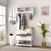 HOMCOM Coat Rack with Shoe Storage Bench, Modern 5-in-1 Hall Tree with Entryway Bench, 4 Double Hooks, Hidden Compartment and Shelves for Hallway, Living Room and Bedroom, White