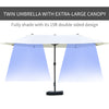 Outsunny 15' Outdoor Patio Umbrella with Twin Canopy Sunshade Steel Table Umbrella with Lift Crank, Cross base, Sandbag, Beige