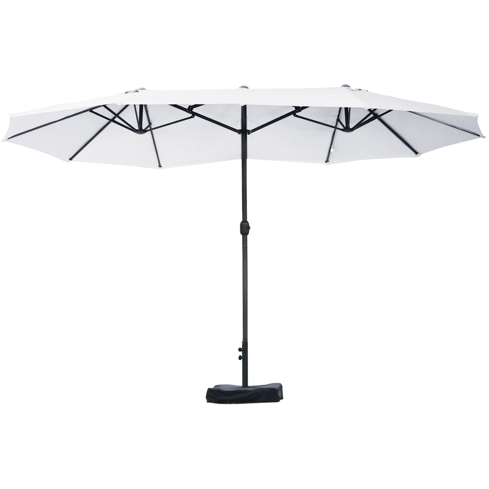 Outsunny 15' Outdoor Patio Umbrella with Twin Canopy Sunshade Steel Table Umbrella with Lift Crank, Cross base, Sandbag, Beige