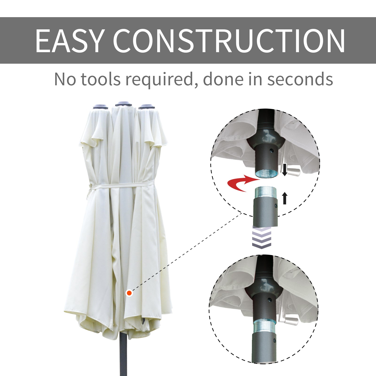 Outsunny 15' Outdoor Patio Umbrella with Twin Canopy Sunshade Steel Table Umbrella with Lift Crank, Cross base, Sandbag, Beige