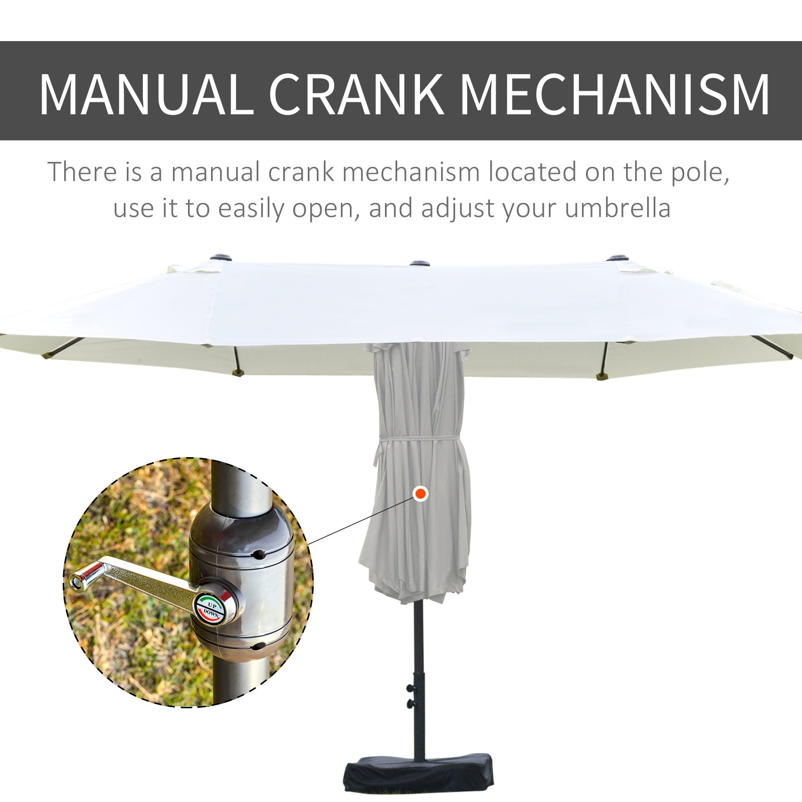 Outsunny 15' Outdoor Patio Umbrella with Twin Canopy Sunshade Steel Table Umbrella with Lift Crank, Cross base, Sandbag, Beige
