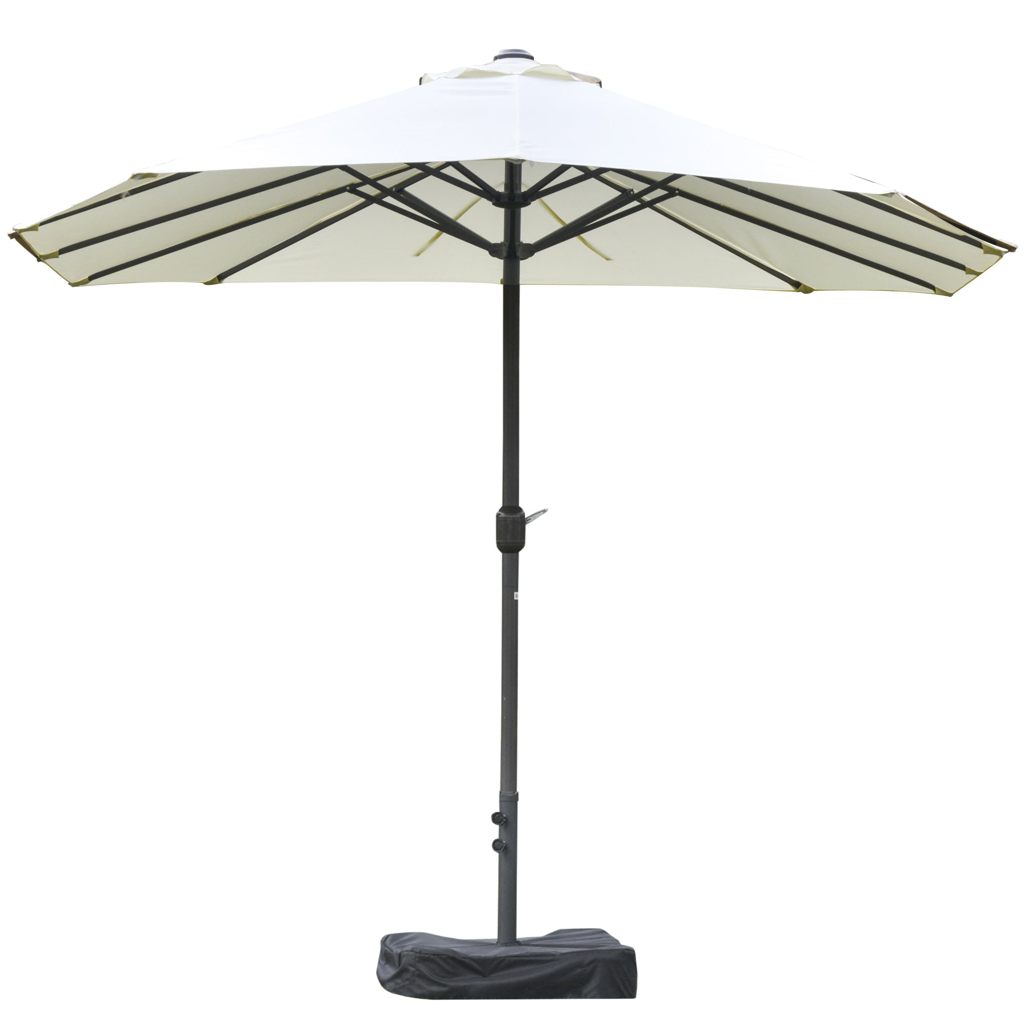 Outsunny 15' Outdoor Patio Umbrella with Twin Canopy Sunshade Steel Table Umbrella with Lift Crank, Cross base, Sandbag, Beige