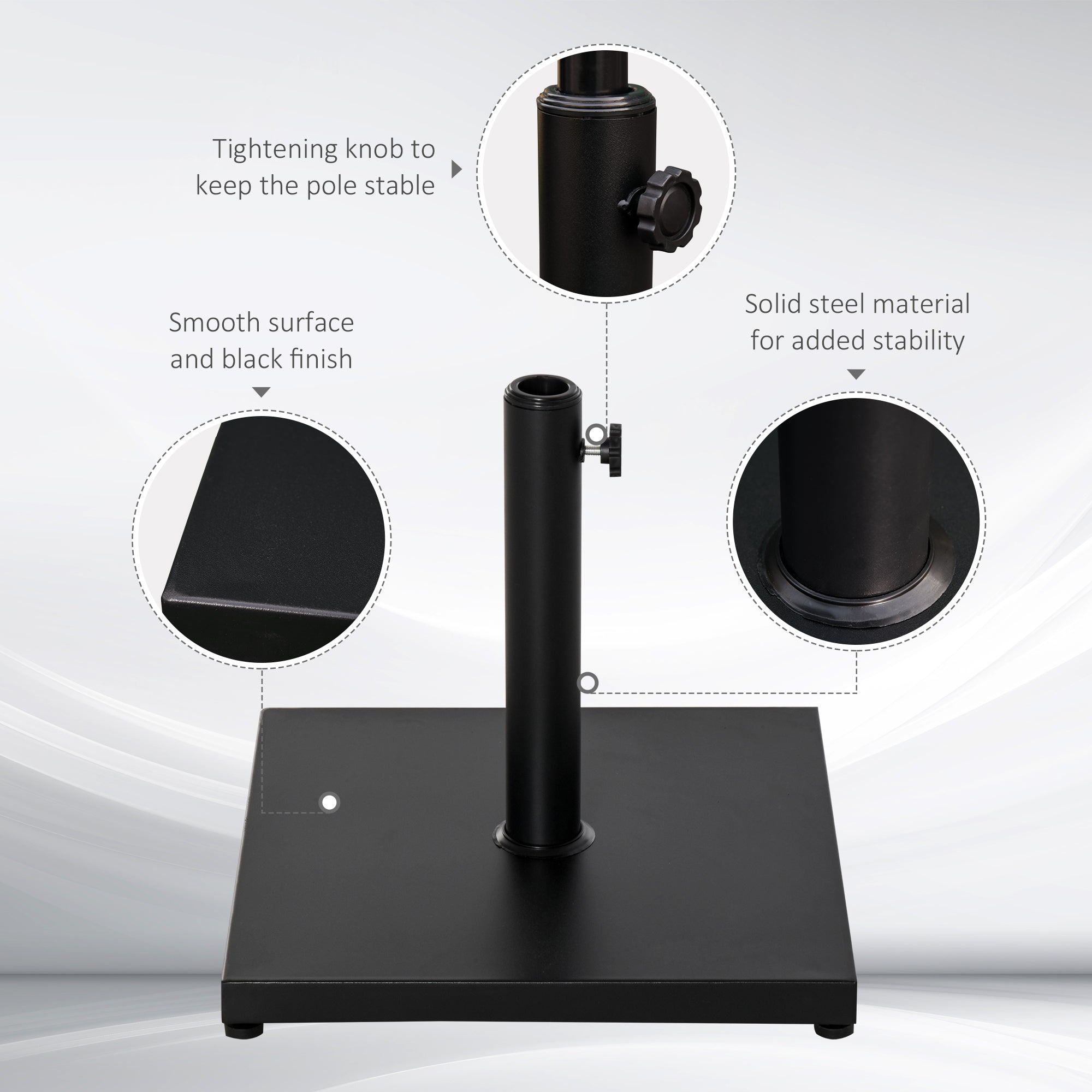 Outsunny 40 lbs Steel Square Parasol Stand Base w/ Adjustable Knob Umbrella Stand Garden Patio Outdoor Home, Black