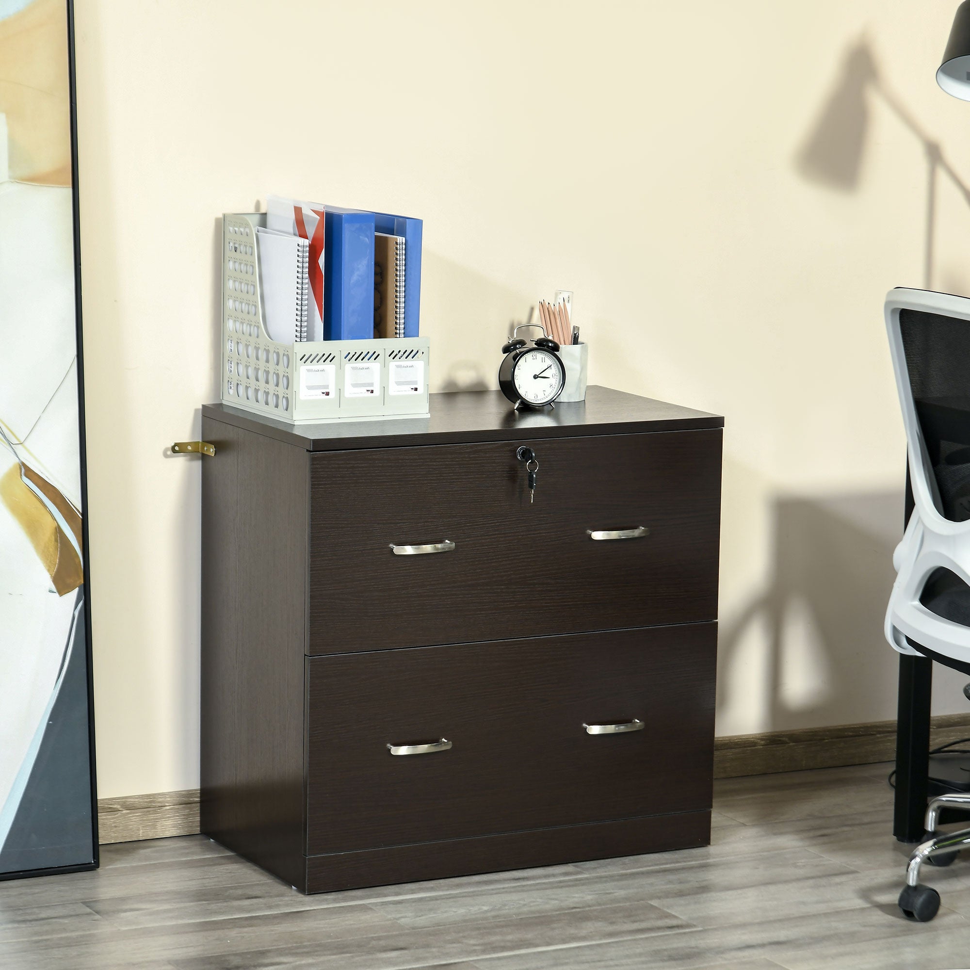 Vinsetto 2-Drawer Lateral Filing Cabinet with Lock, File Cabinet with Hanging Bar for Letter Size, Home Office, Espresso