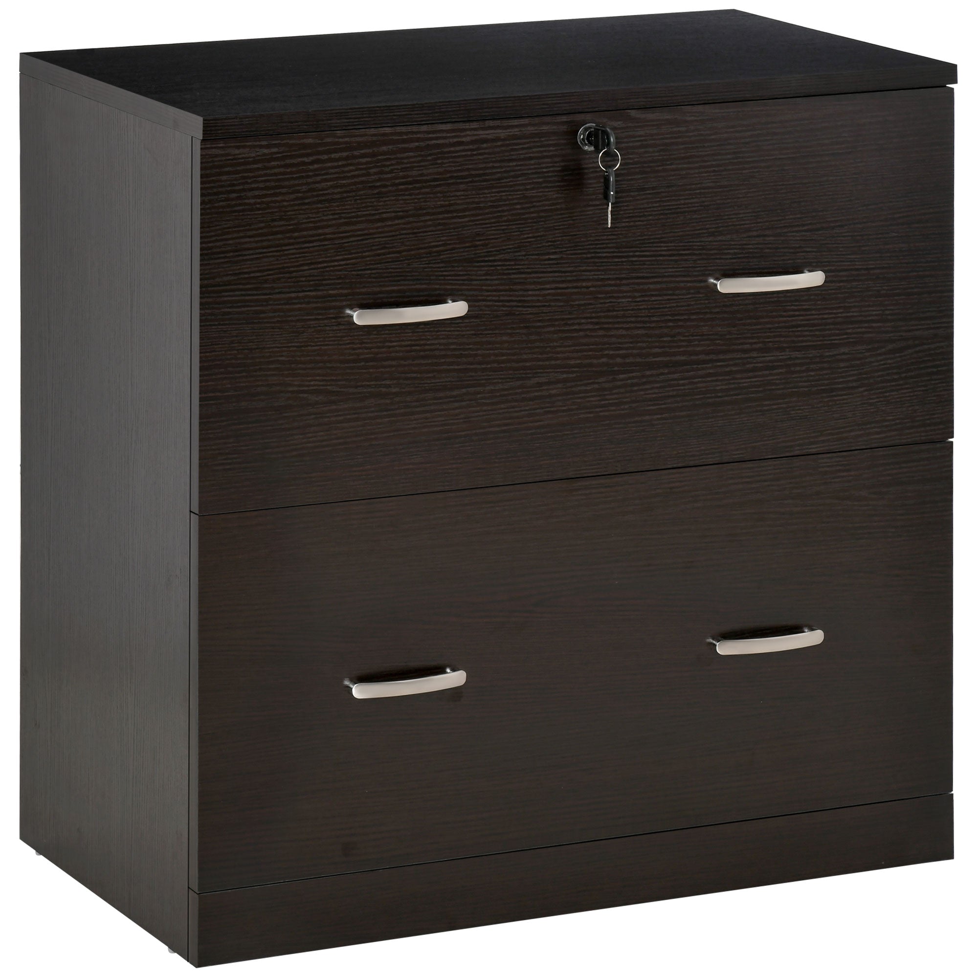Vinsetto 2-Drawer Lateral Filing Cabinet with Lock, File Cabinet with Hanging Bar for Letter Size, Home Office, Espresso