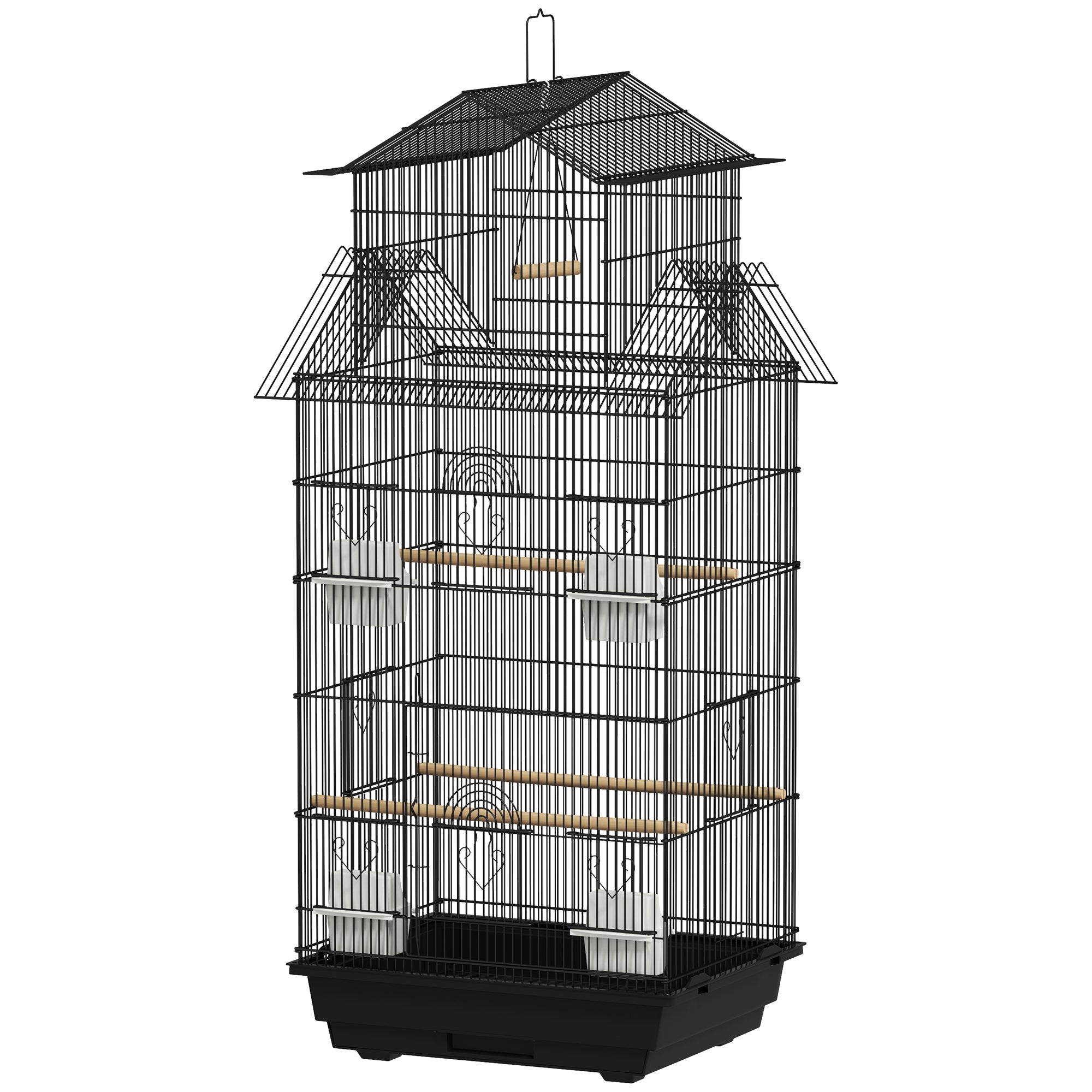 PawHut Bird Cage Budgie Cage with Slide Tray Handle for Finch Canary 43 x 32.5 x 104cm, Black
