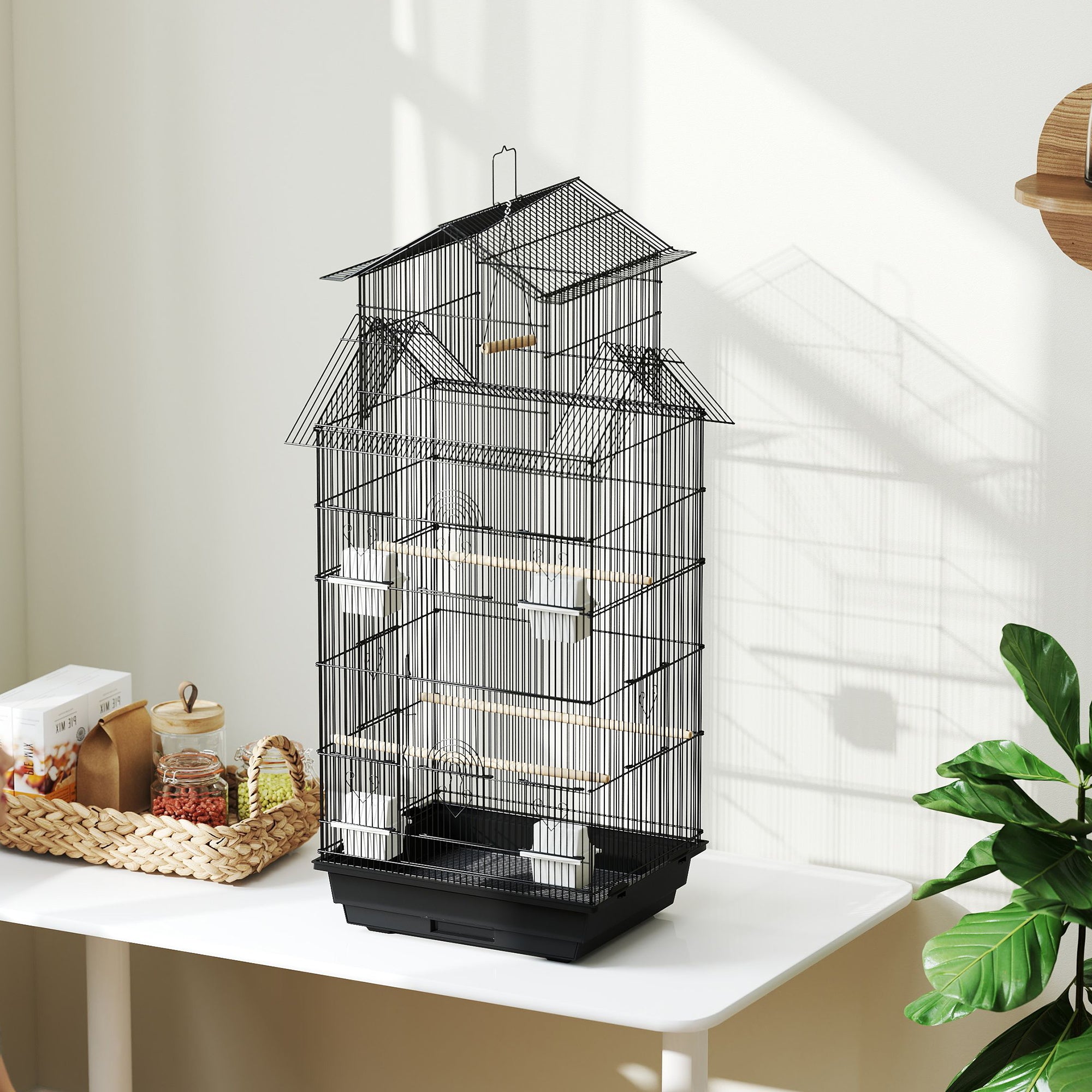 PawHut Bird Cage Budgie Cage with Slide Tray Handle for Finch Canary 43 x 32.5 x 104cm, Black