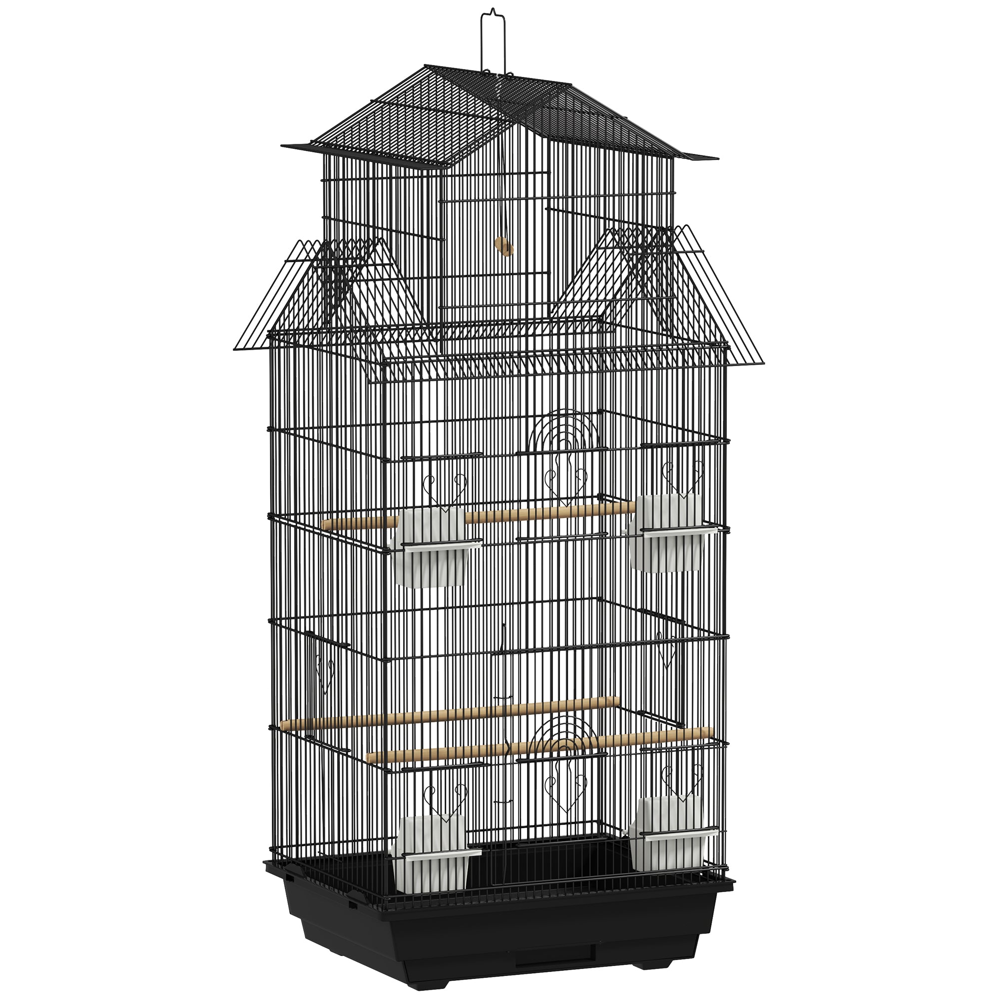 PawHut Bird Cage Budgie Cage with Slide Tray Handle for Finch Canary 43 x 32.5 x 104cm, Black