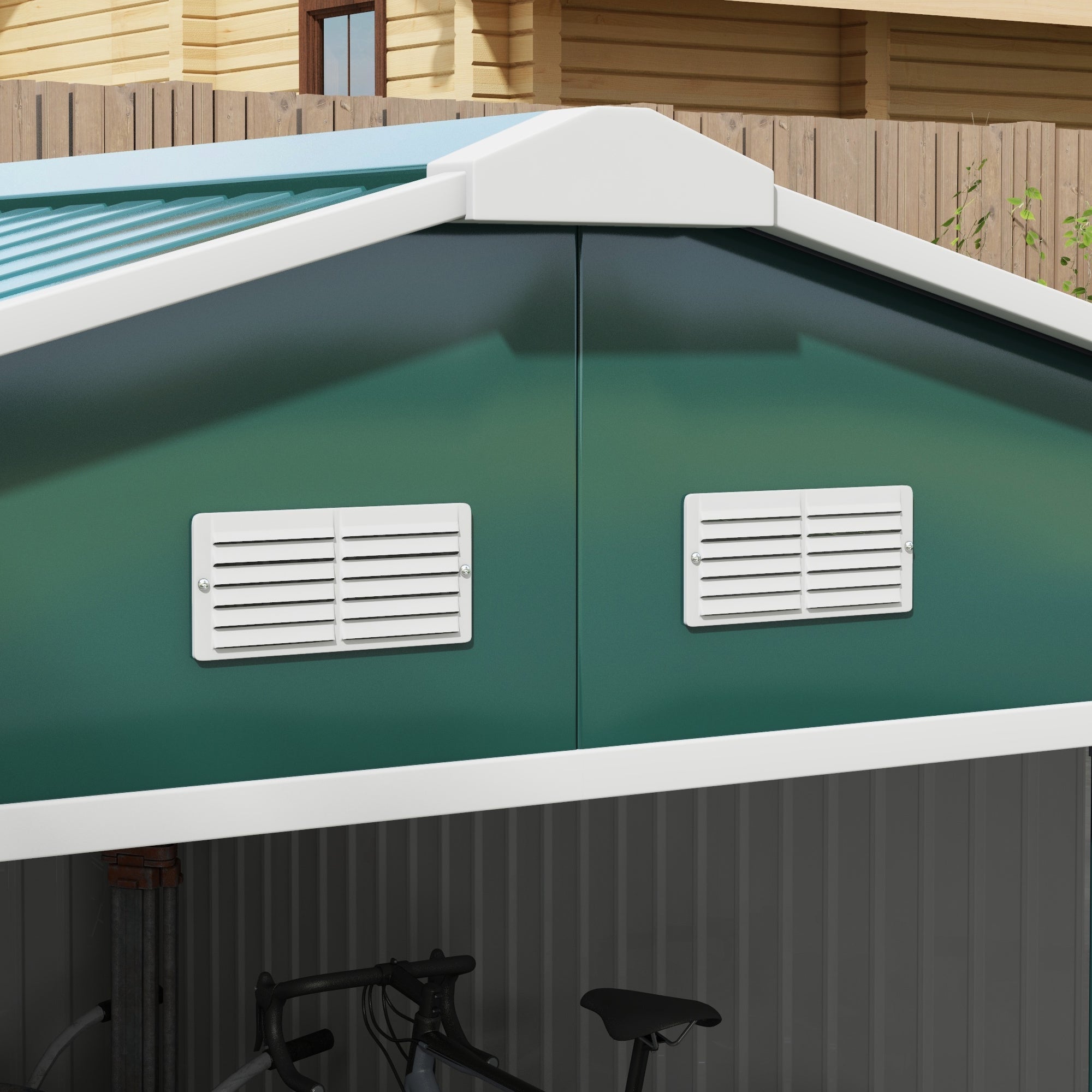 Outsunny 11' x 13' Garden Storage Shed with Foundation Kit, Metal Tool Storage House with Double Doors for Outdoor Patio Yard, Green