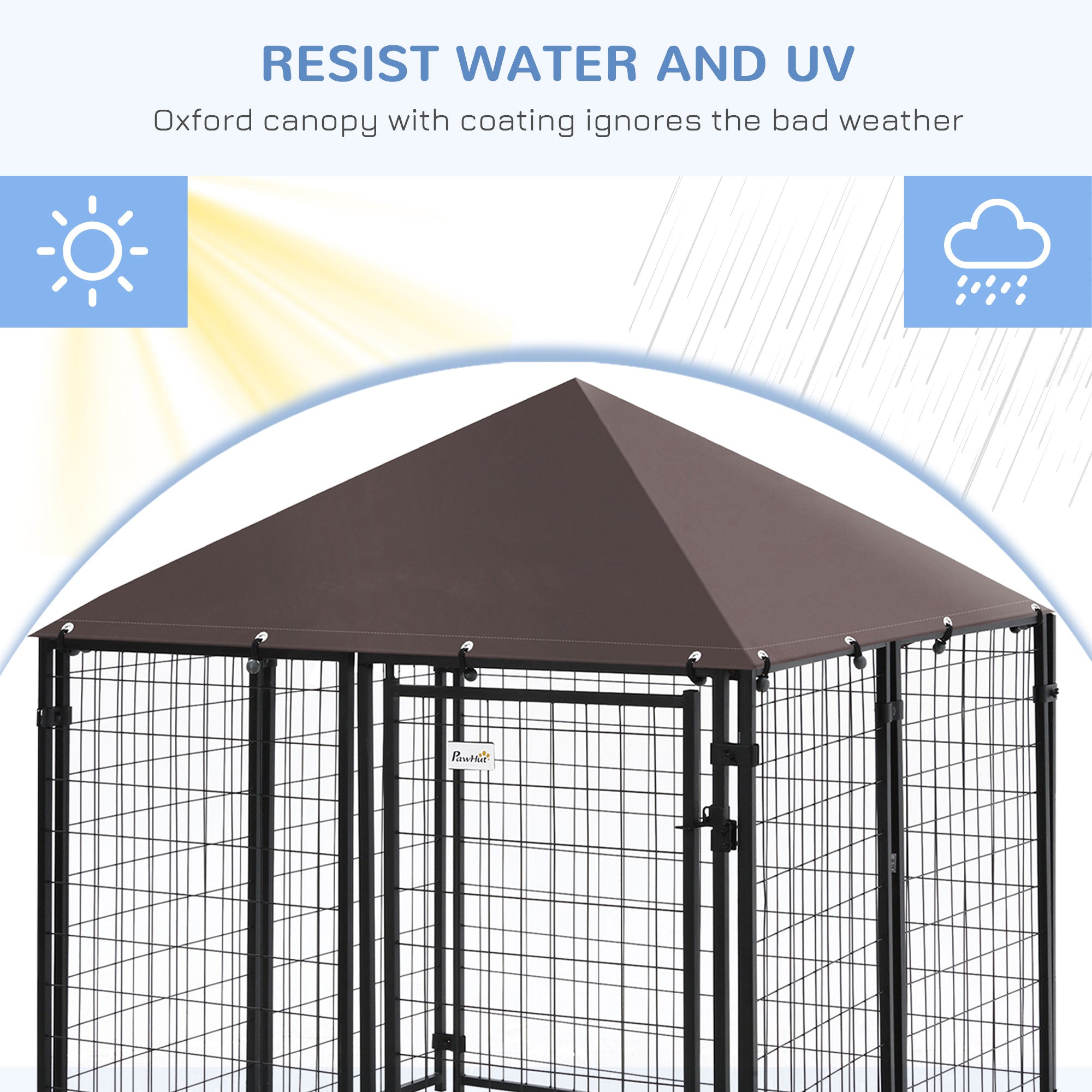PawHut Outdoor Dog Kennel, Welded Wire Steel Fence, Lockable Pet Playpen Crate, with Water-, UV-Resistant Canopy Top, Door, 4.6ft x 4.6ft x 5ft, Black