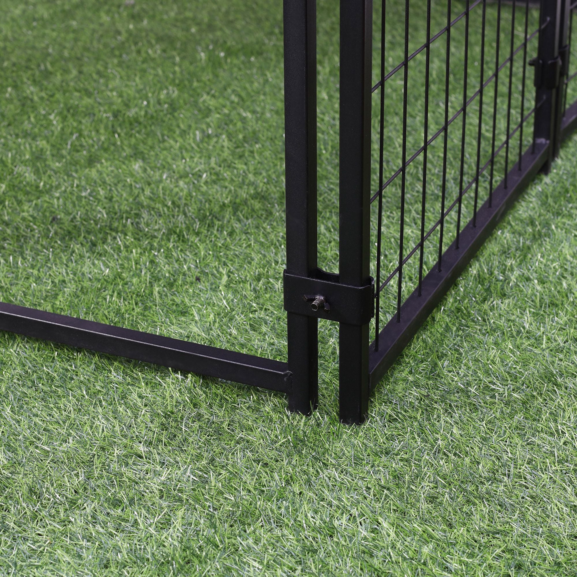 PawHut Outdoor Dog Kennel, Welded Wire Steel Fence, Lockable Pet Playpen Crate, with Water-, UV-Resistant Canopy Top, Door, 4.6ft x 4.6ft x 5ft, Black