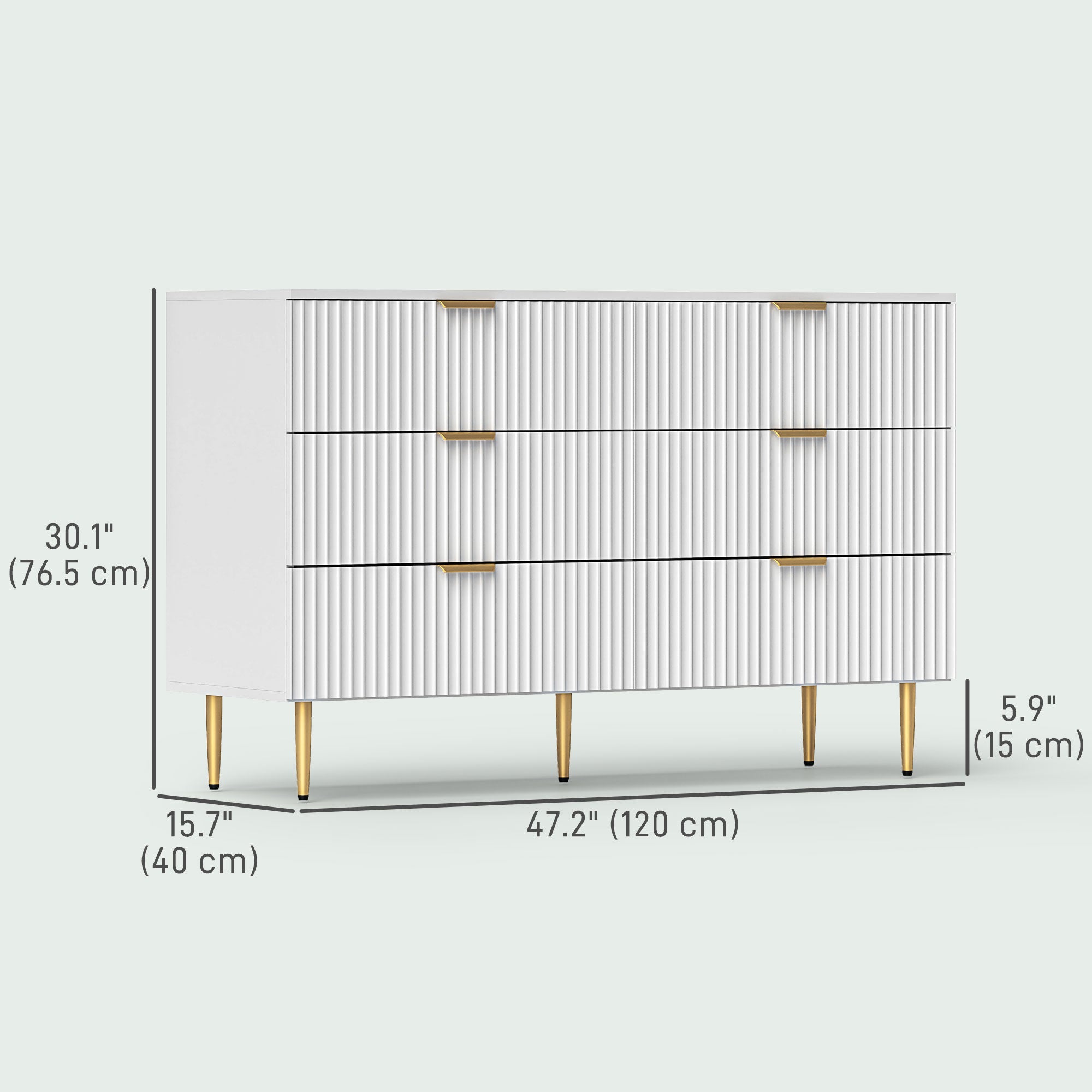 HOMCOM Modern 6 Drawer Dresser for Bedroom, Chest of Drawers with Luxury Gold Handles and Legs, Storage Drawers, White