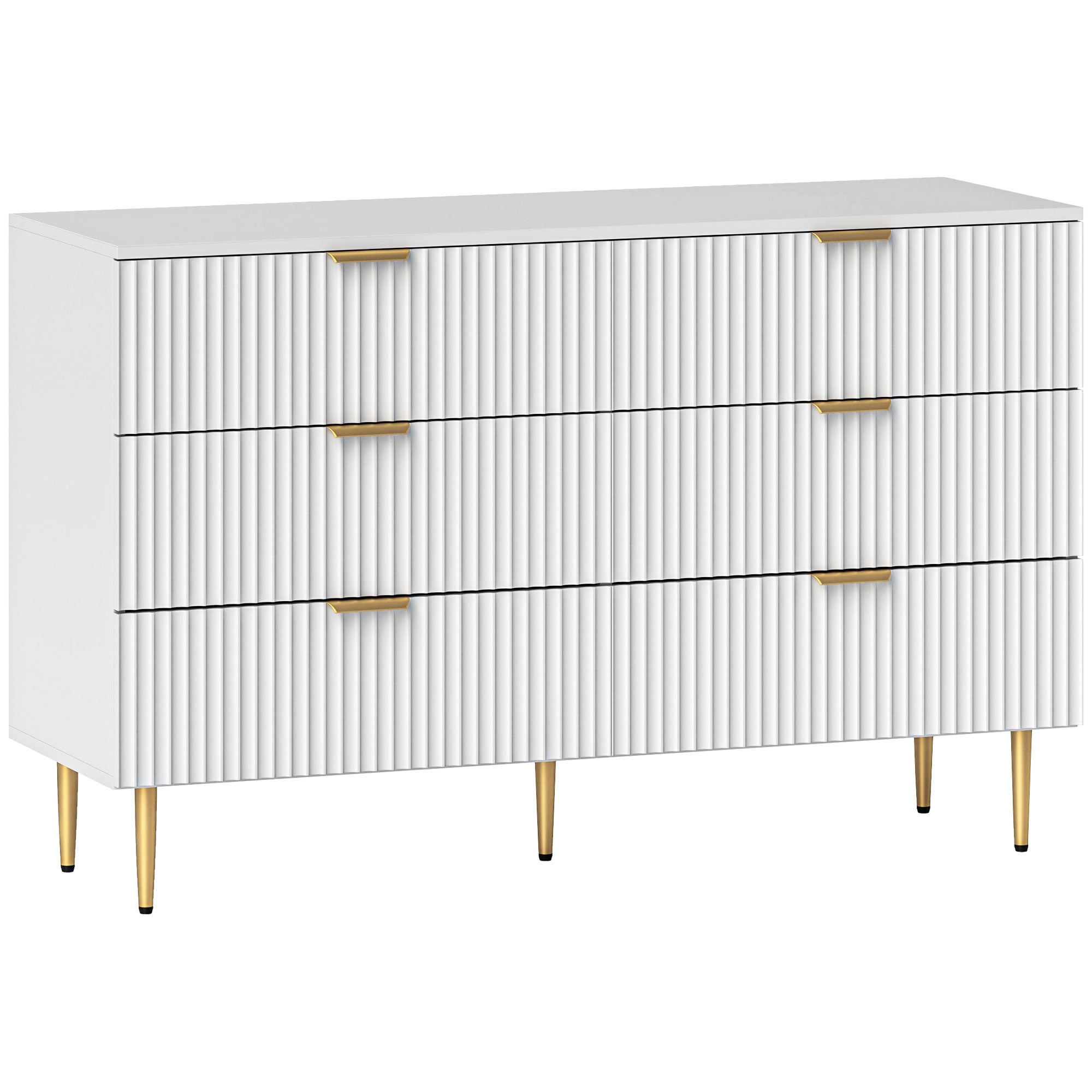 HOMCOM Modern 6 Drawer Dresser for Bedroom, Chest of Drawers with Luxury Gold Handles and Legs, Storage Drawers, White