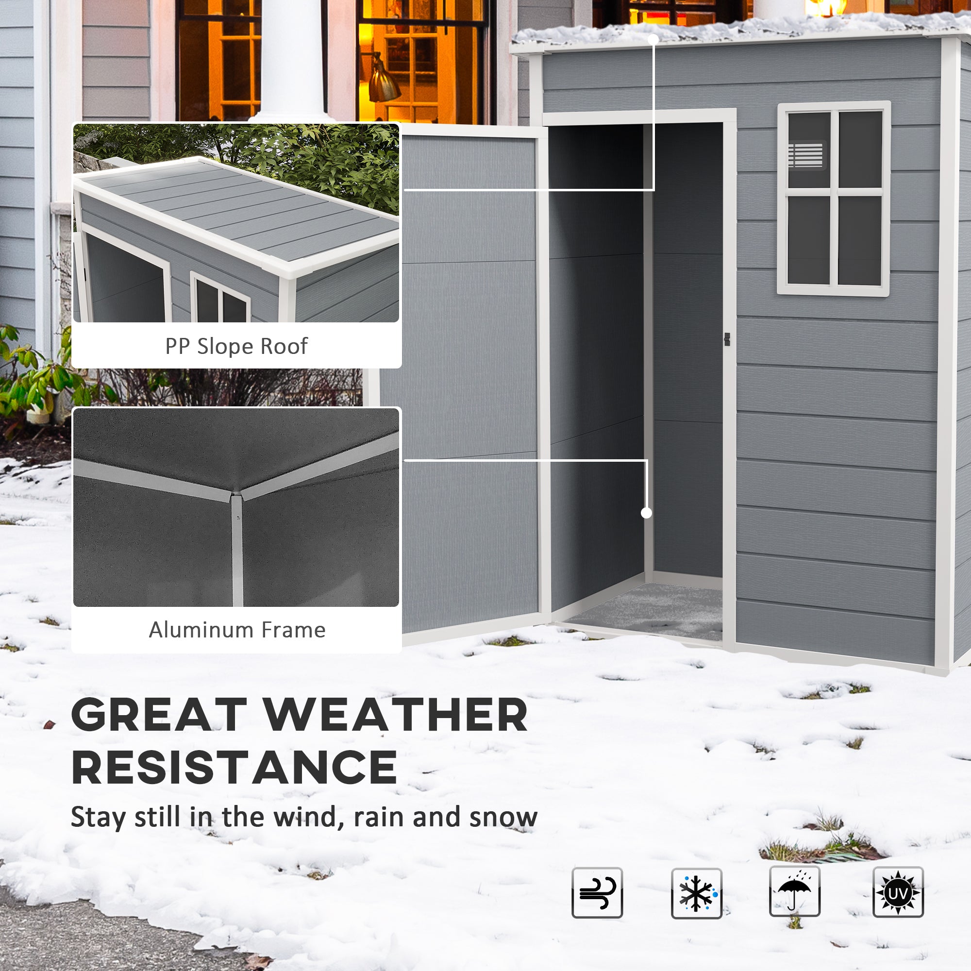 Outsunny 5 x 3FT Outdoor Storage Shed with Floor, Waterproof Garden Shed with Lockable Door, Window and Vent for Backyard, Lawn, Patio, Grey