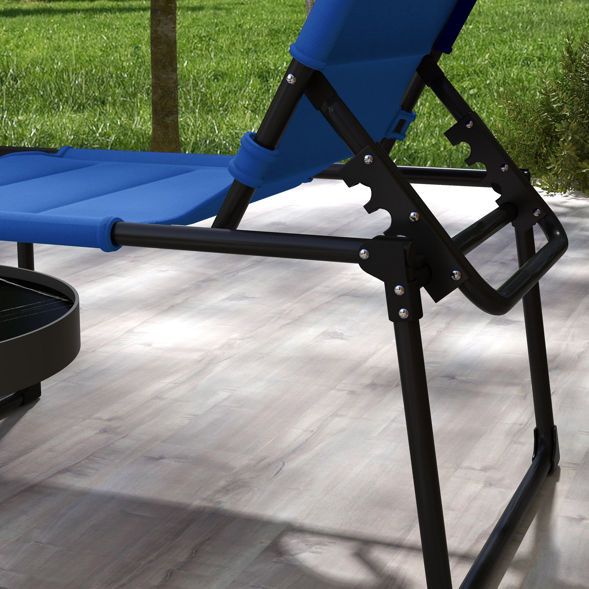 Outsunny Folding Chaise Lounge with Adjustable Sunroof, Outdoor Quick Dry Padded Tanning Chairs with Headrest, Reclining Back Outdoor Lounge Chair, for Beach, Yard, Patio, Blue