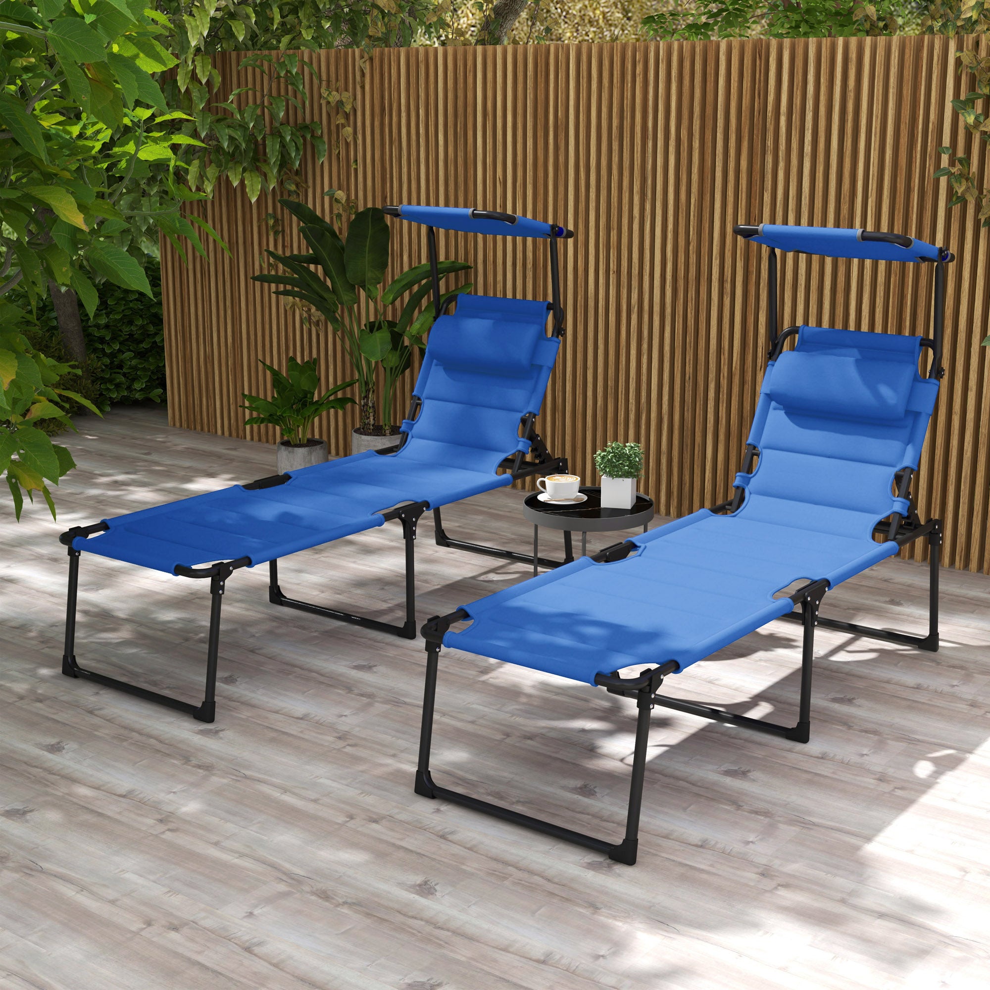 Outsunny Folding Chaise Lounge with Adjustable Sunroof, Outdoor Quick Dry Padded Tanning Chairs with Headrest, Reclining Back Outdoor Lounge Chair, for Beach, Yard, Patio, Blue