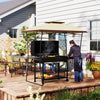 Outsunny 8' x 5' Grill Gazebo, Double Tiered Outdoor BBQ Gazebo with 2 Side Shelves, Barbecue Grill Gazebo Shelter with Hook for Patio, Garden, Backyard, Beige