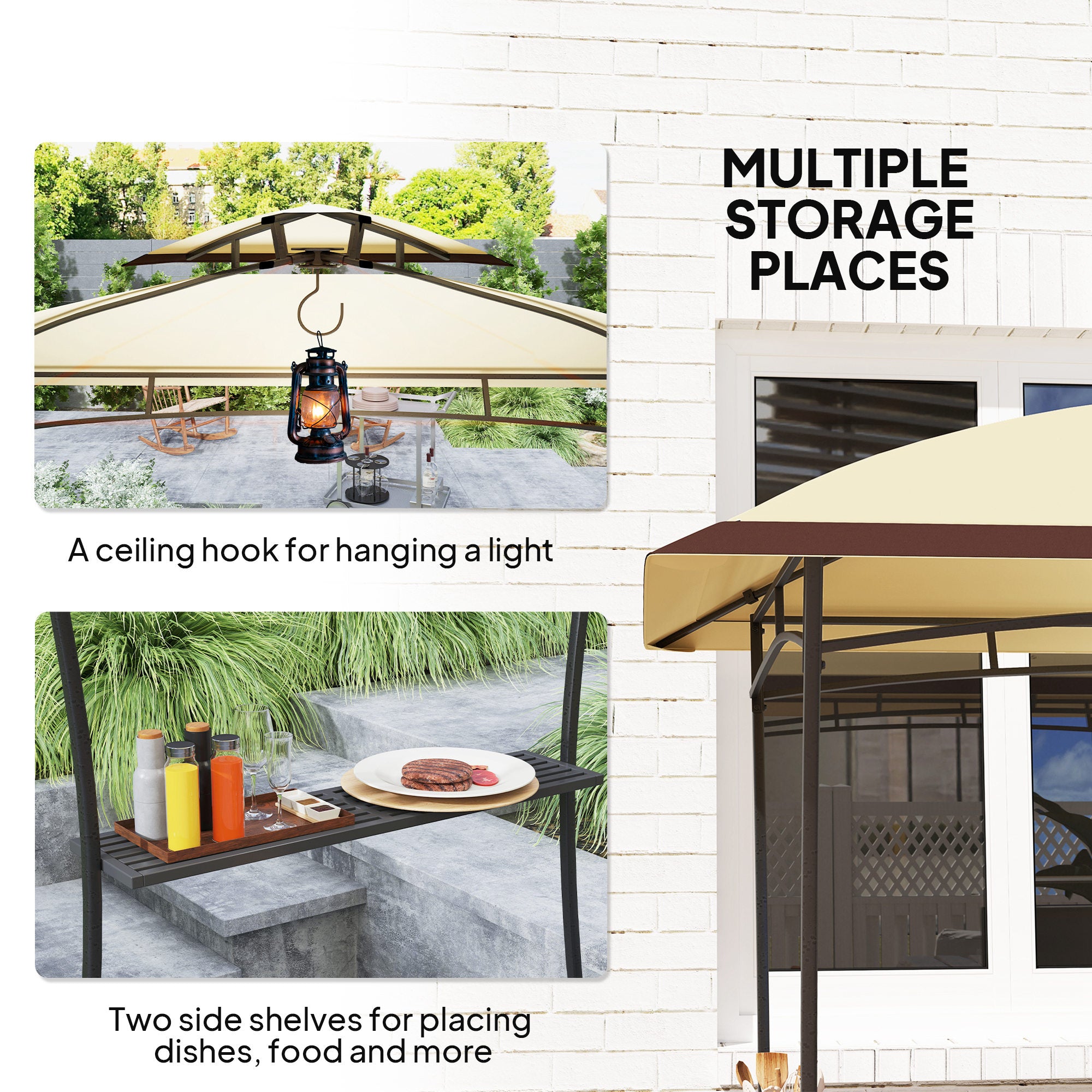 Outsunny 8' x 5' Grill Gazebo, Double Tiered Outdoor BBQ Gazebo with 2 Side Shelves, Barbecue Grill Gazebo Shelter with Hook for Patio, Garden, Backyard, Beige