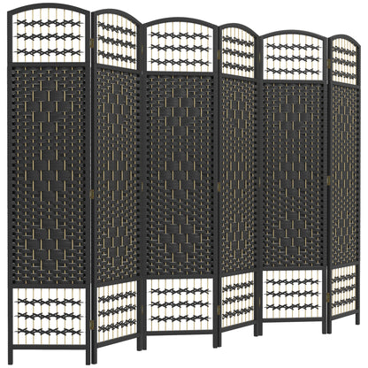 HOMCOM 6 Panel Room Divider, 5.6 ft Tall Folding Privacy Screen, Wave Fiber Freestanding Partition Wall Divider for Home Office, Black