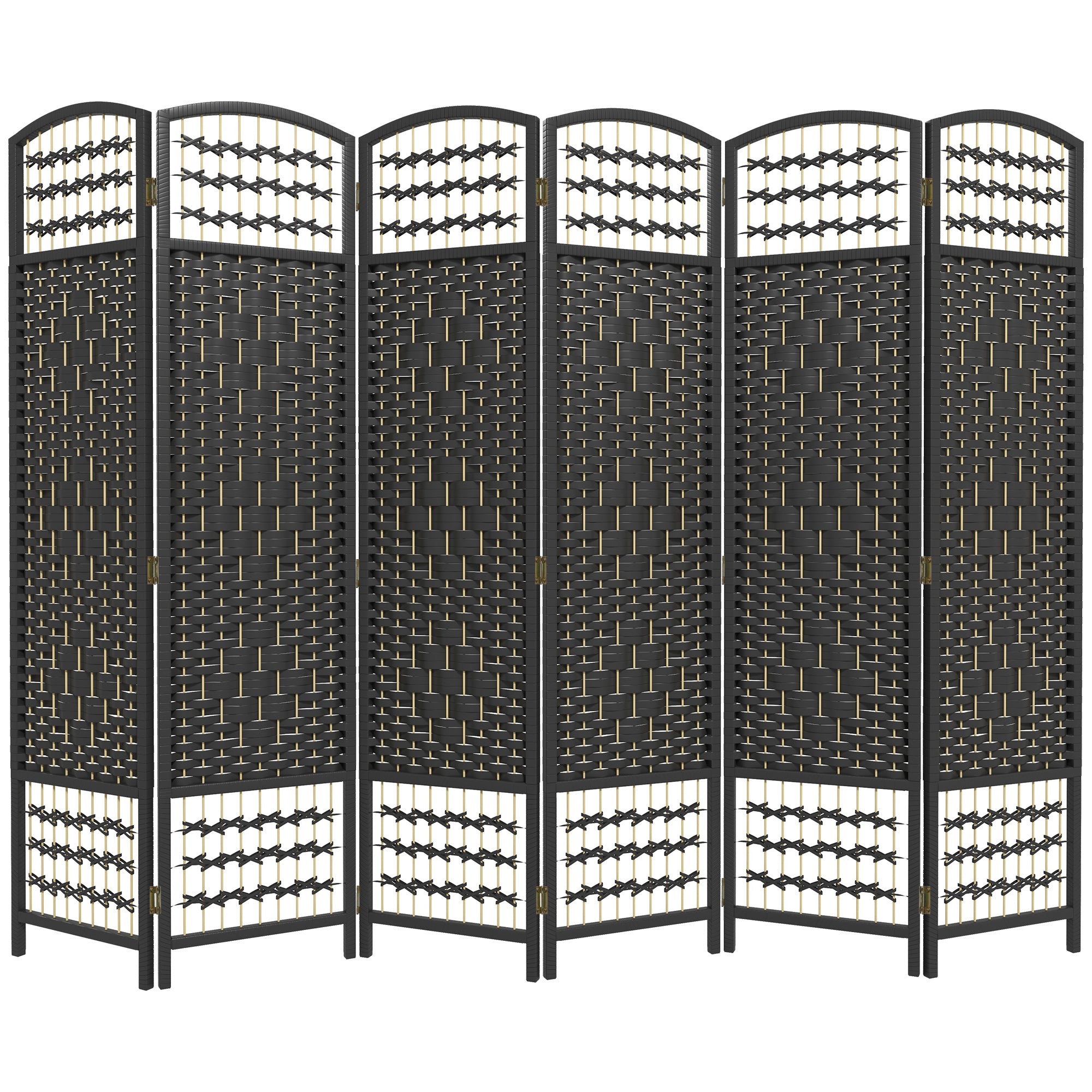 HOMCOM 6 Panel Room Divider, 5.6 ft Tall Folding Privacy Screen, Wave Fiber Freestanding Partition Wall Divider for Home Office, Black