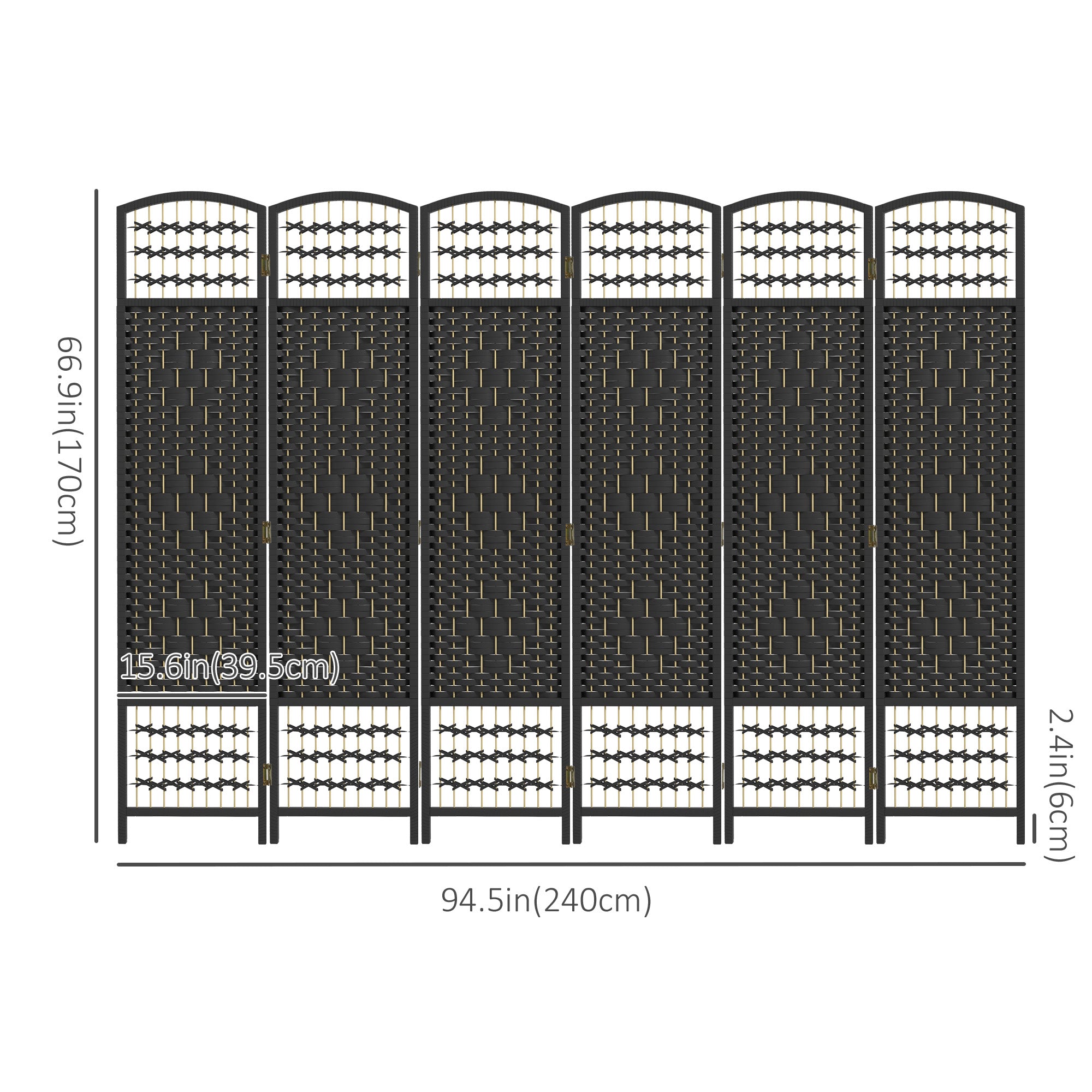 HOMCOM 6 Panel Room Divider, 5.6 ft Tall Folding Privacy Screen, Wave Fiber Freestanding Partition Wall Divider for Home Office, Black