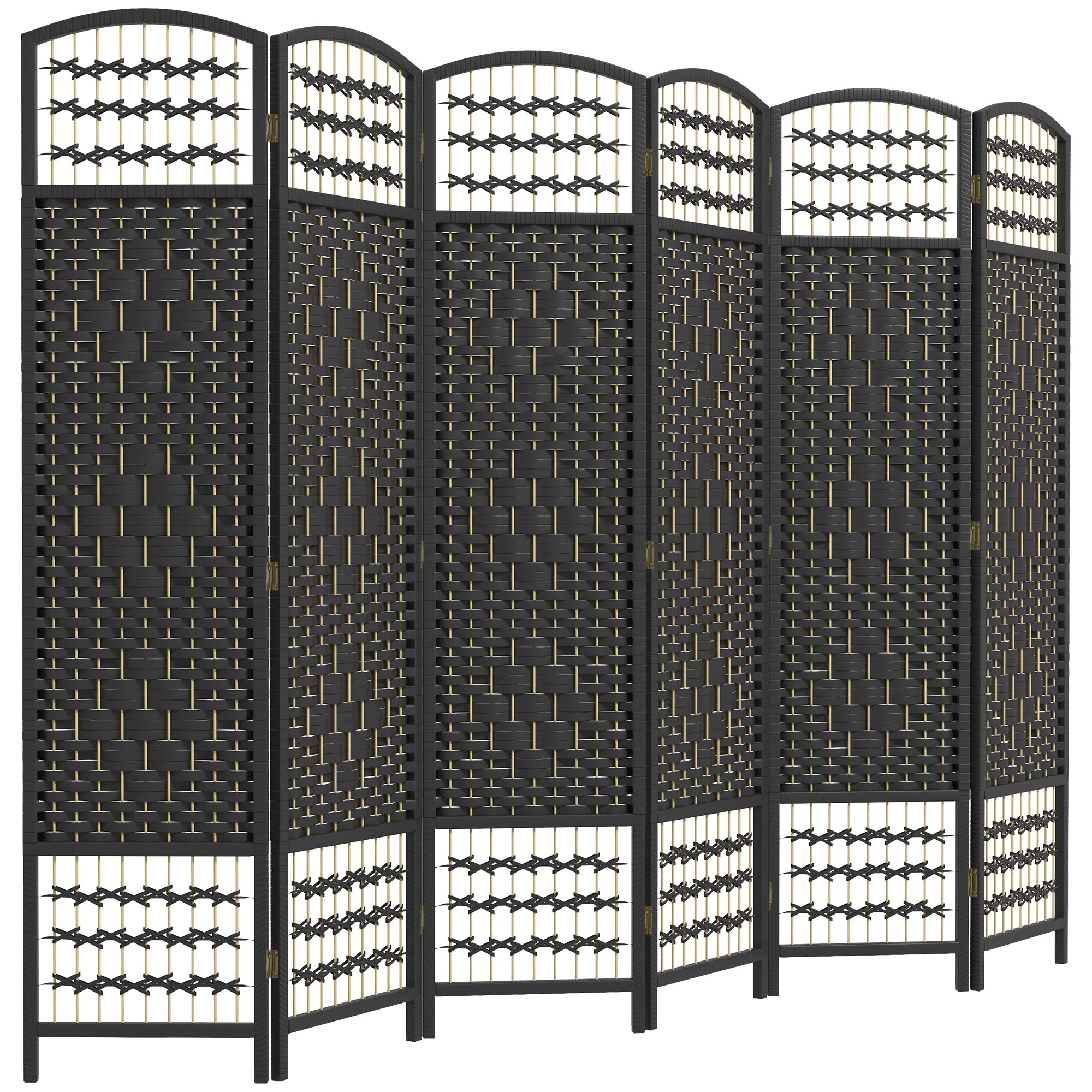 HOMCOM 6 Panel Room Divider, 5.6 ft Tall Folding Privacy Screen, Wave Fiber Freestanding Partition Wall Divider for Home Office, Black