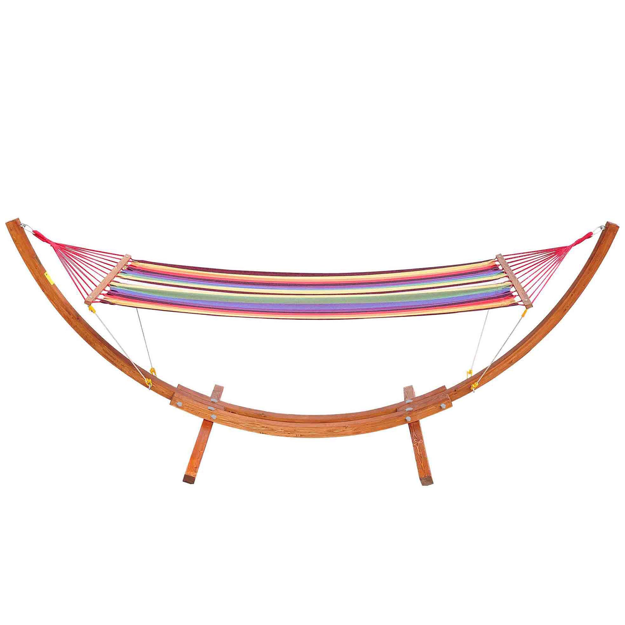 Outsunny 10' Outdoor Swing Hammock, Hammock with Wood Stand Rainbow Bed, Heavy Duty Roman Arc Hammock for Patio, Backyard, Balcony, Porch, Multi Color
