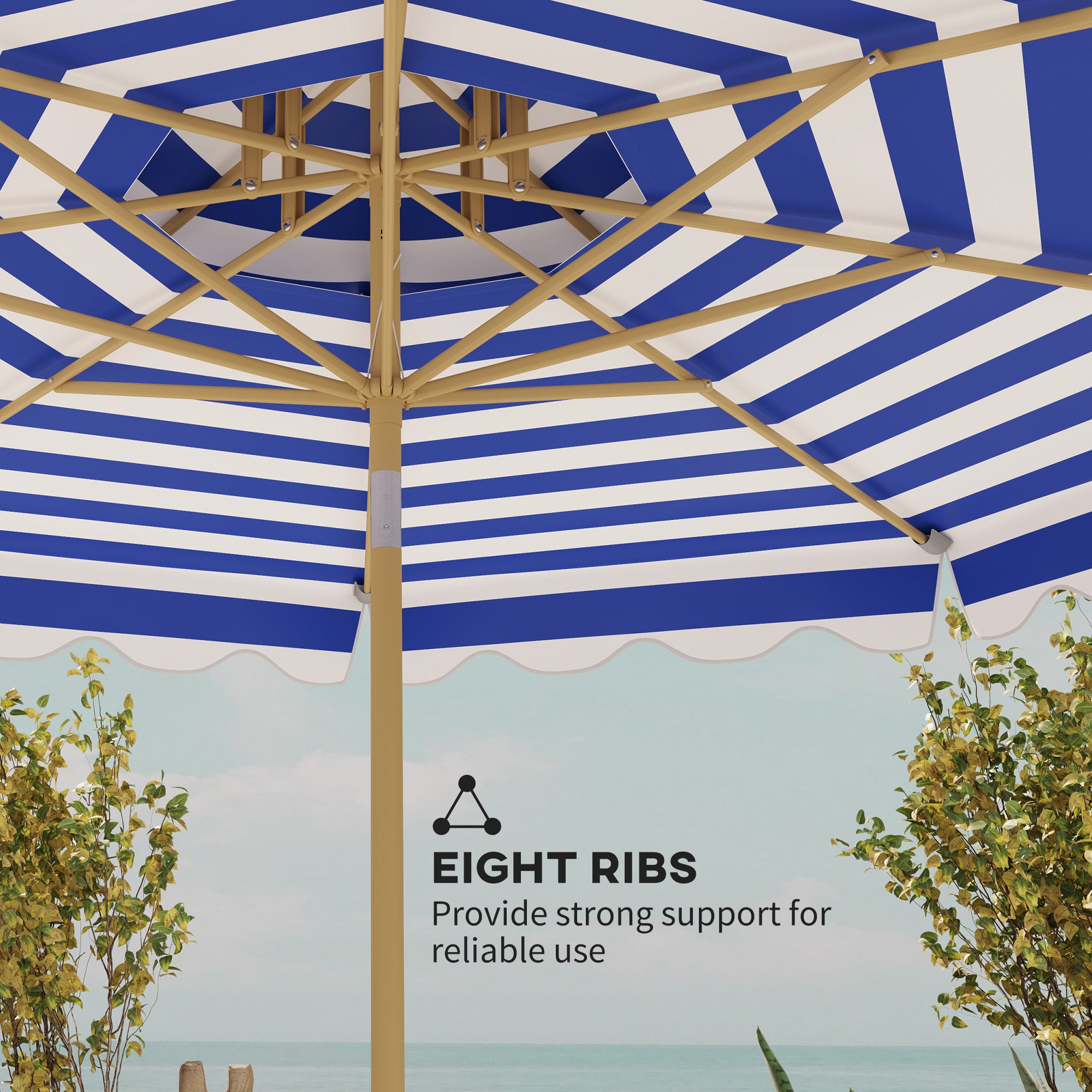 Outsunny 9FT Patio Umbrella, 45° Tilting Parasol with 8 Ribs, Crank, UPF 50+, 2-Tier Vented Patio Table Umbrella for Garden, Deck, Poolside, Blue