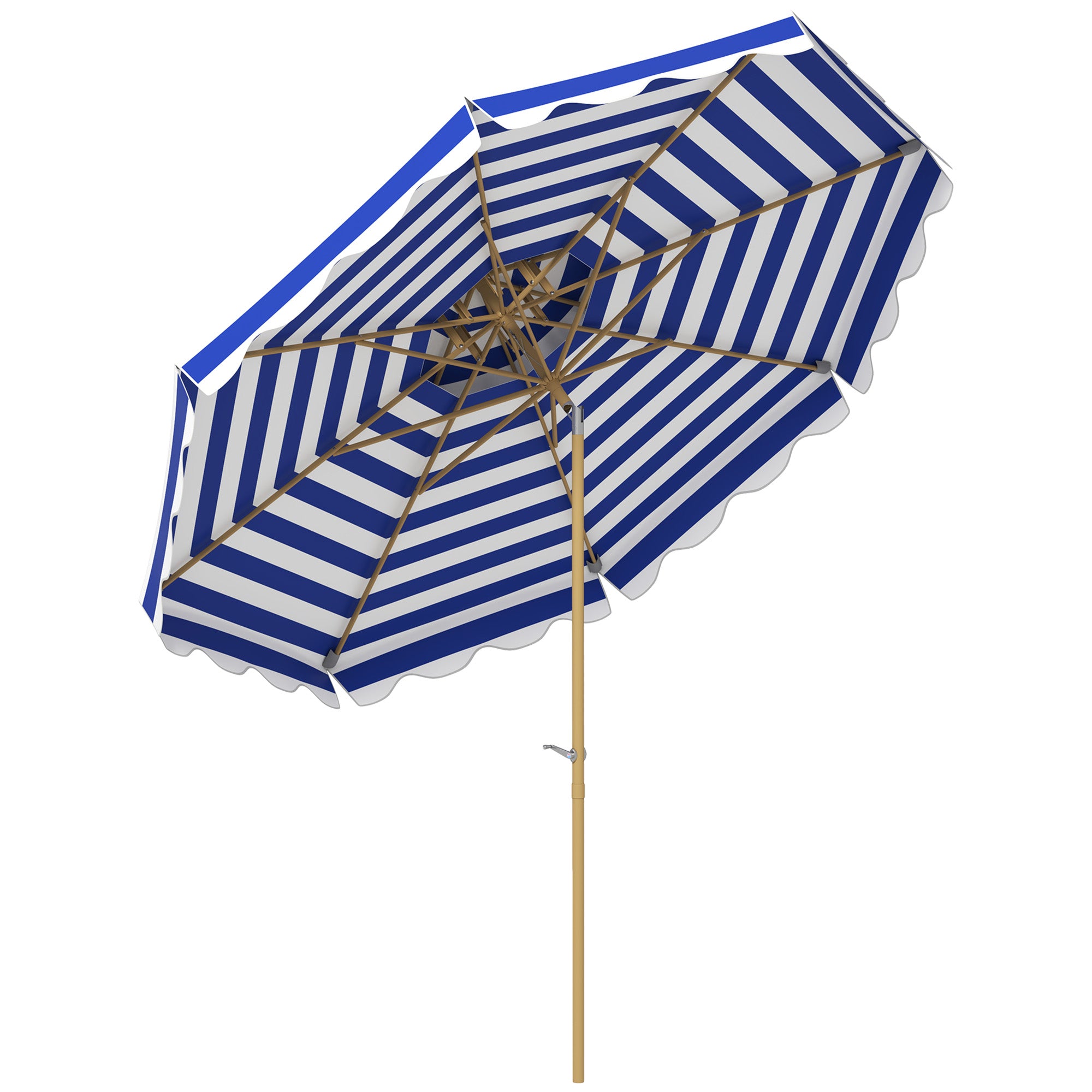 Outsunny 9FT Patio Umbrella, 45° Tilting Parasol with 8 Ribs, Crank, UPF 50+, 2-Tier Vented Patio Table Umbrella for Garden, Deck, Poolside, Blue