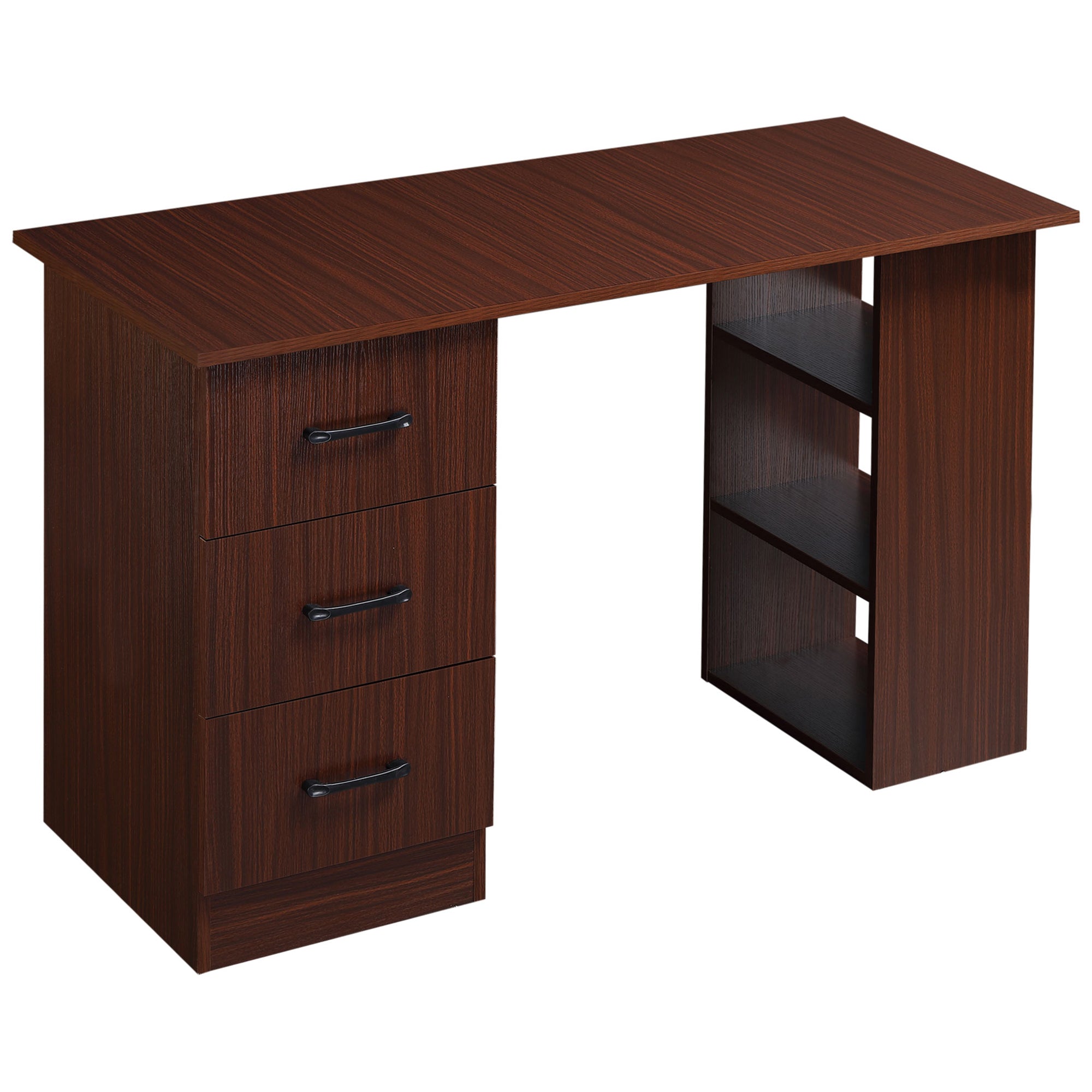 HOMCOM Computer Desk with 3-Tier Storage Shelves, 47 Inches Home Office Desk  with Drawers, Study Writing Table, Walnut