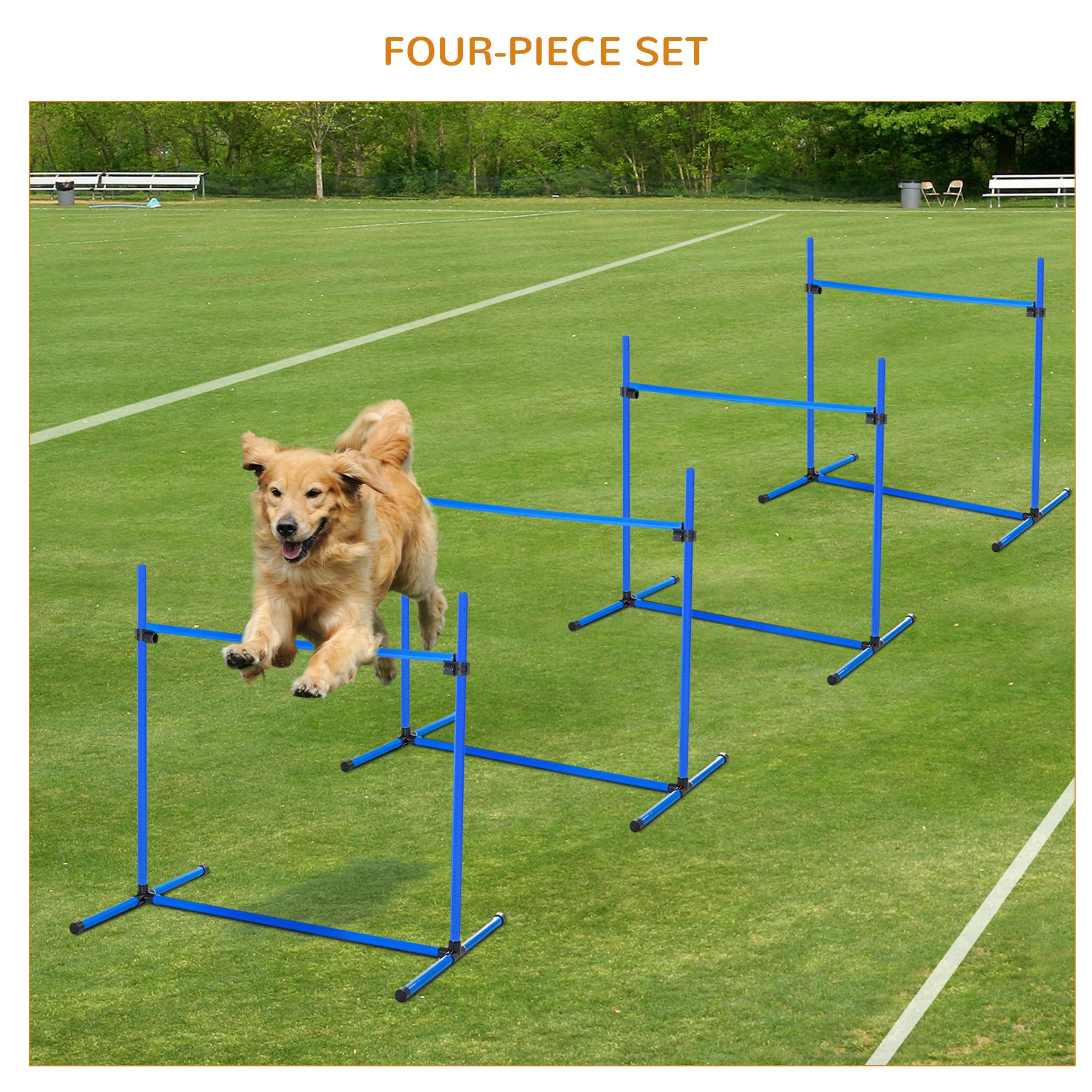 PawHut Set of 4 Dog Training Agility Gear Adjustable Jump Bar Pet Exercise Kit with Carrying Bag (Blue)