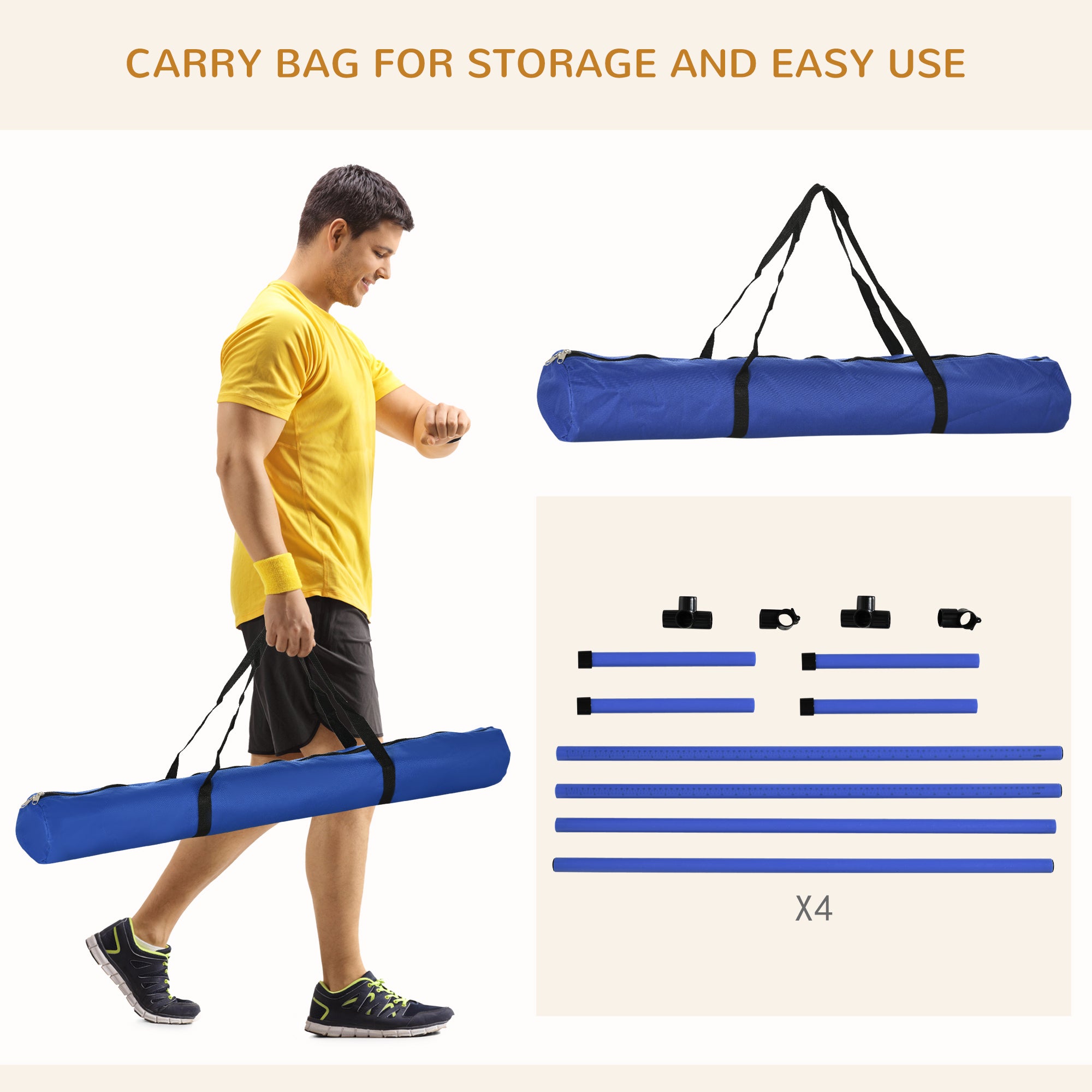 PawHut Set of 4 Dog Training Agility Gear Adjustable Jump Bar Pet Exercise Kit with Carrying Bag (Blue)