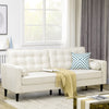 HOMCOM Mid-Century Sofa, Couch with Button-Tufted Back Cushion, Velvet Feel Fabric Upholstery, 2 Cylindrical Pillows and Rubber Wood Legs for Living Room, Cream White