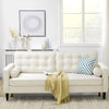 HOMCOM Mid-Century Sofa, Couch with Button-Tufted Back Cushion, Velvet Feel Fabric Upholstery, 2 Cylindrical Pillows and Rubber Wood Legs for Living Room, Cream White