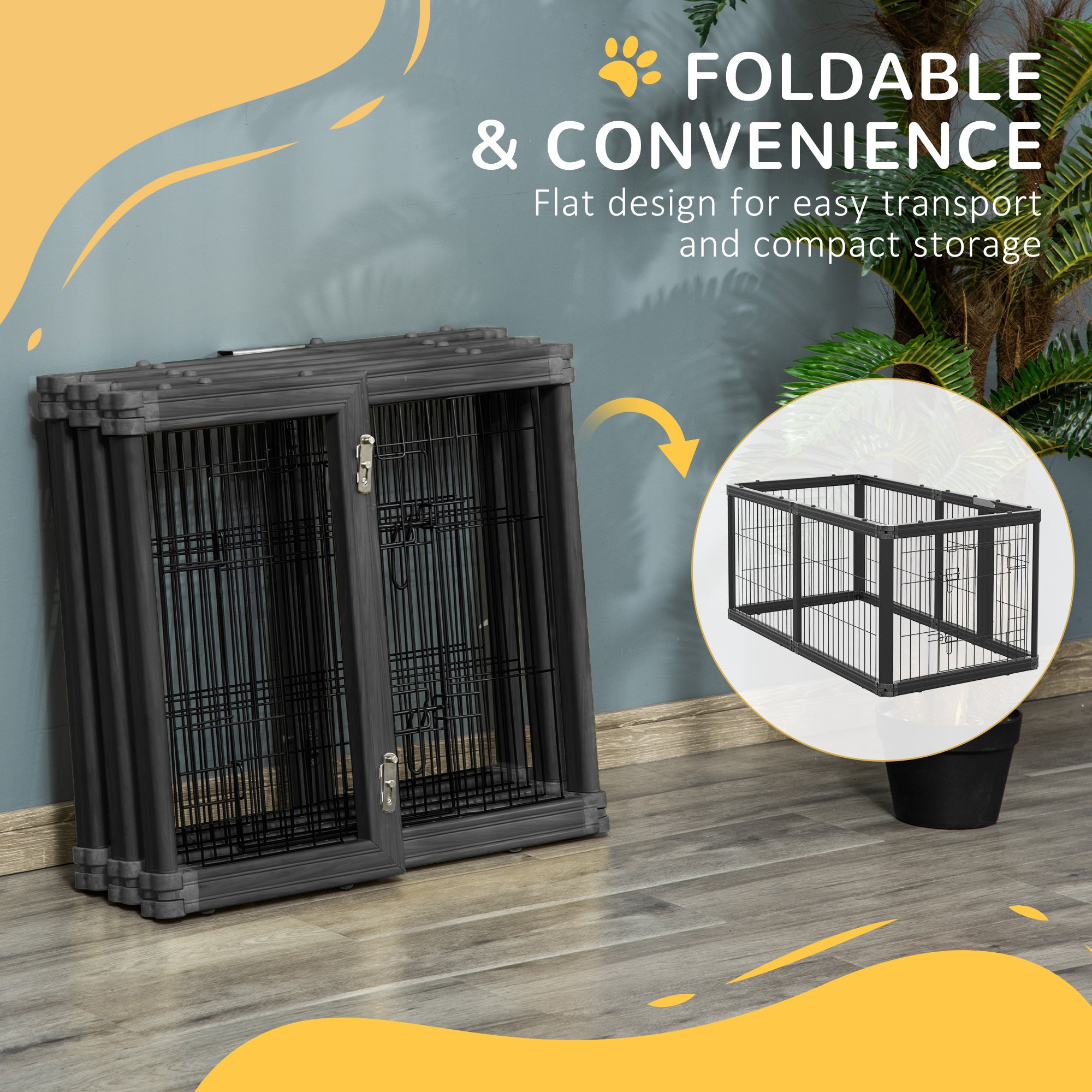 PawHut Dog Playpen, 6 Panels 24.5" Heavy Duty Pet Playpen, Foldable Dog Exercise Pen with Door Indoor Outdoor, Black