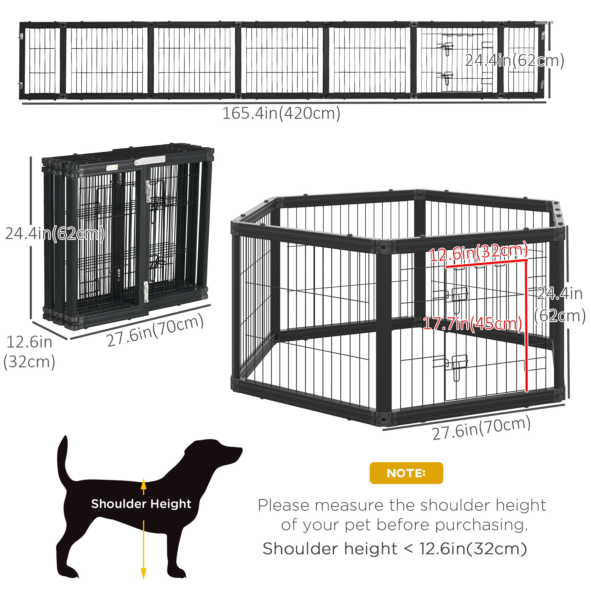 PawHut Dog Playpen, 6 Panels 24.5" Heavy Duty Pet Playpen, Foldable Dog Exercise Pen with Door Indoor Outdoor, Black