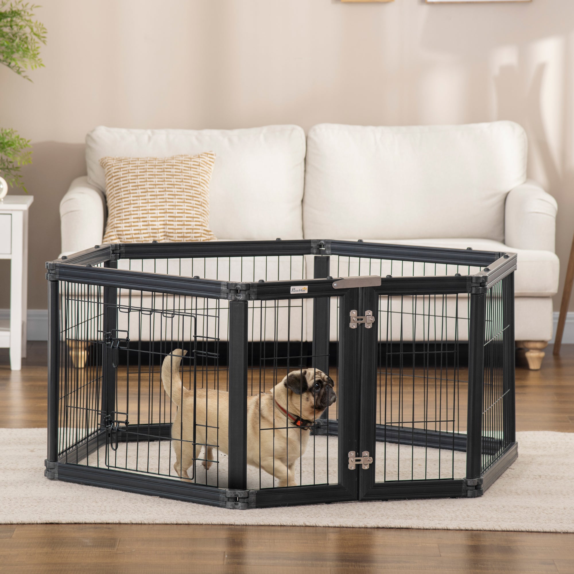 PawHut Dog Playpen, 6 Panels 24.5" Heavy Duty Pet Playpen, Foldable Dog Exercise Pen with Door Indoor Outdoor, Black