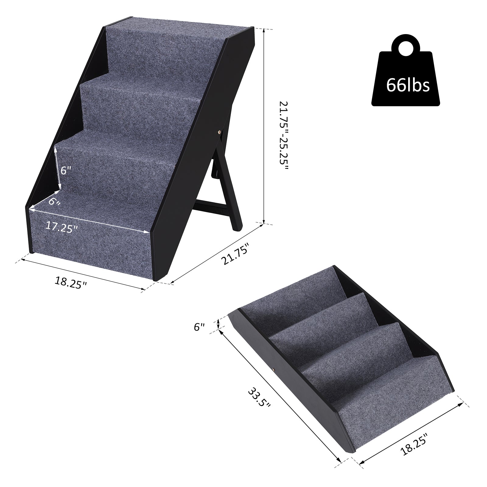 PawHut 4 Step Height Adjustable Portable Wooden Easy Climb Pet Stairs - Dark Brown