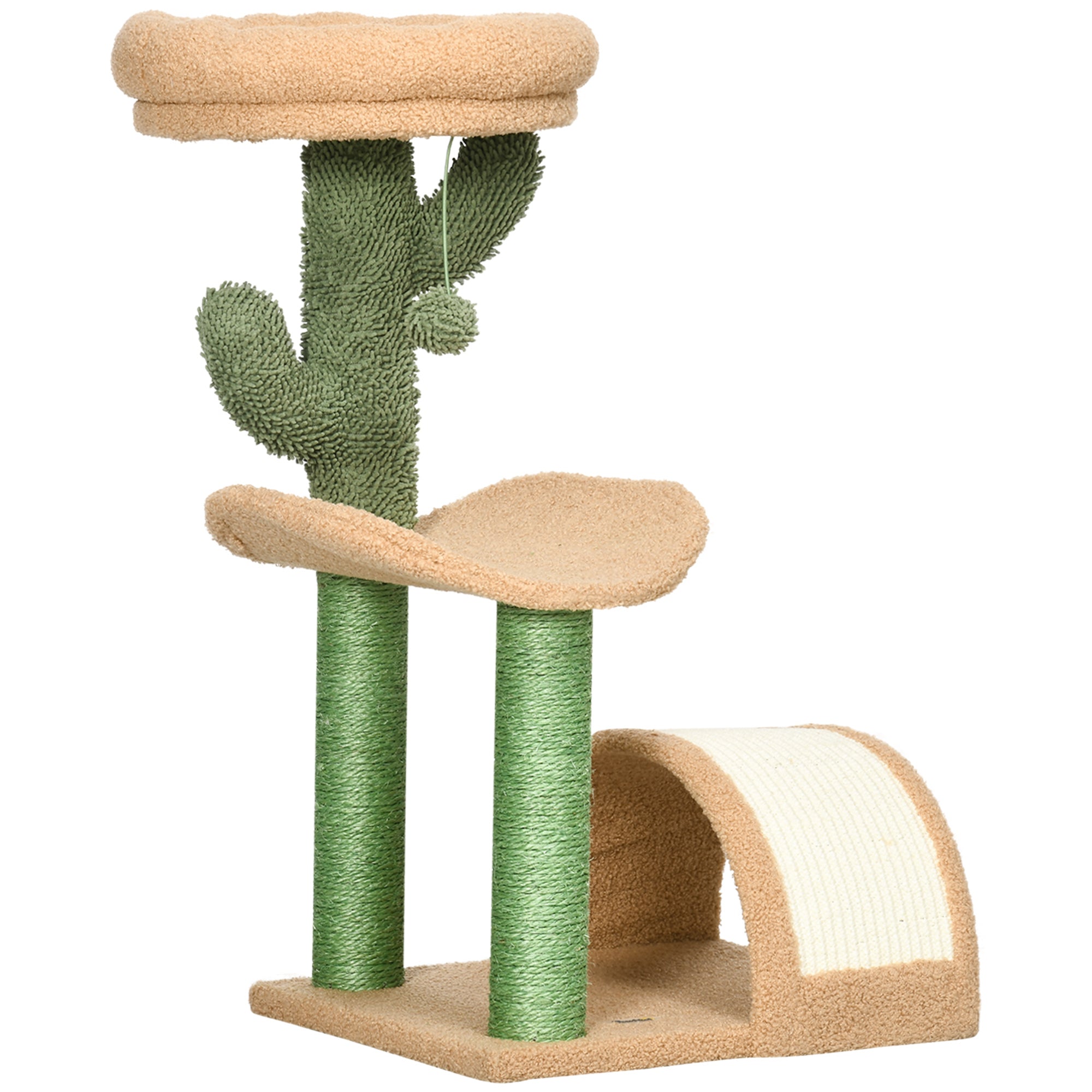 PawHut Cat Tree, 72cm Cat Scratching Post with Bed, Kitty Activity Centre, Cat Climbing Tower with Ball Toy Curved Scratching Pad, Brown