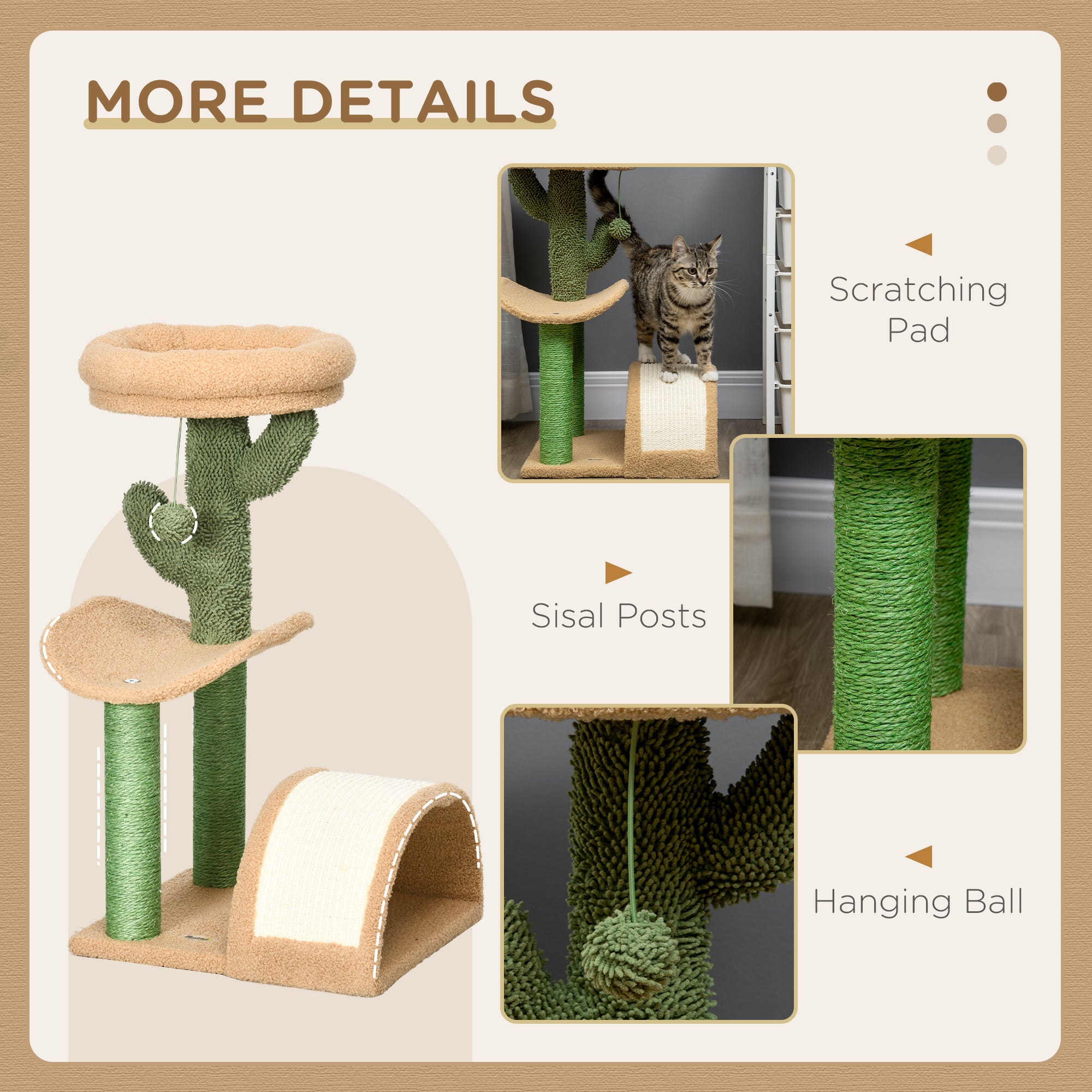 PawHut Cat Tree, 72cm Cat Scratching Post with Bed, Kitty Activity Centre, Cat Climbing Tower with Ball Toy Curved Scratching Pad, Brown