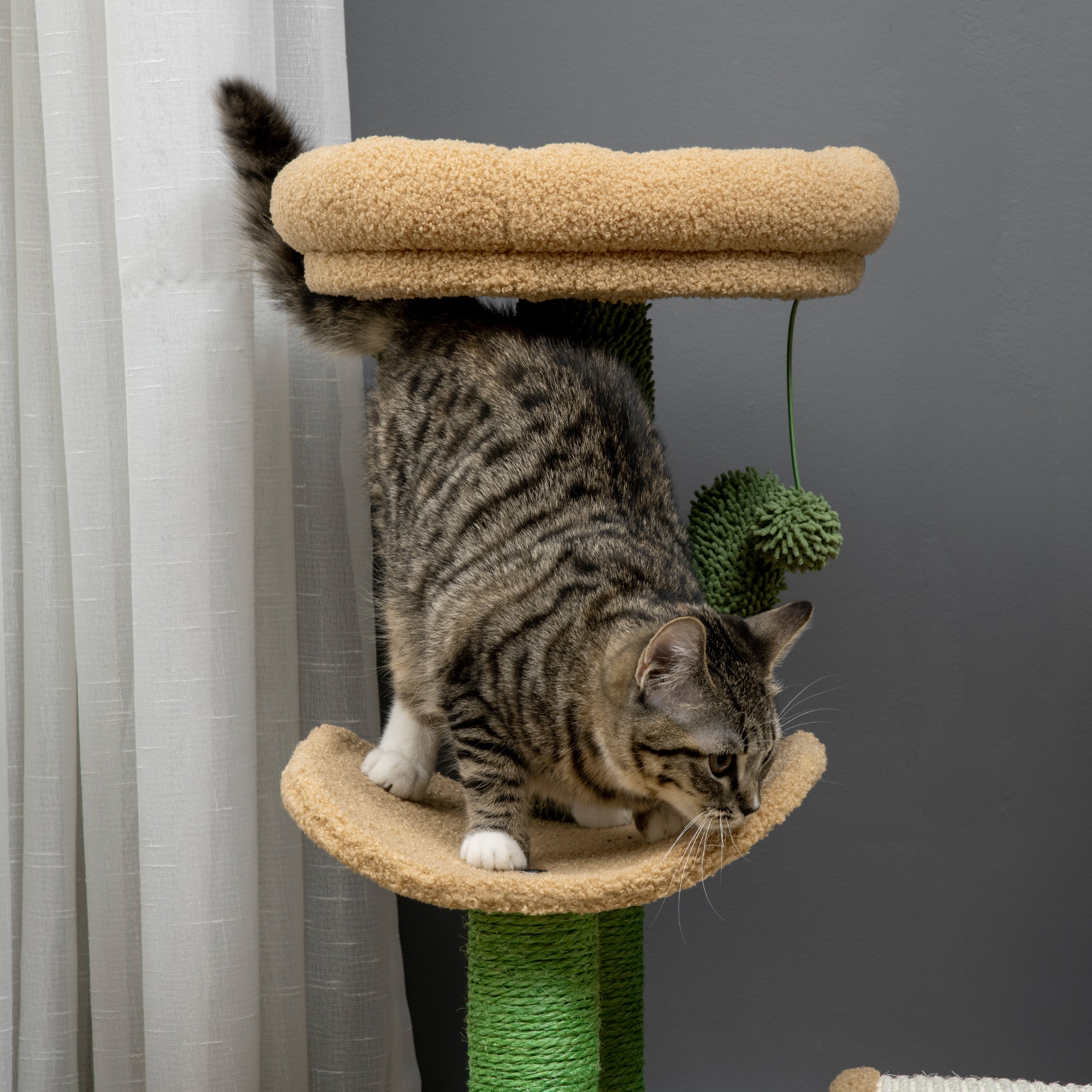 PawHut Cat Tree, 72cm Cat Scratching Post with Bed, Kitty Activity Centre, Cat Climbing Tower with Ball Toy Curved Scratching Pad, Brown