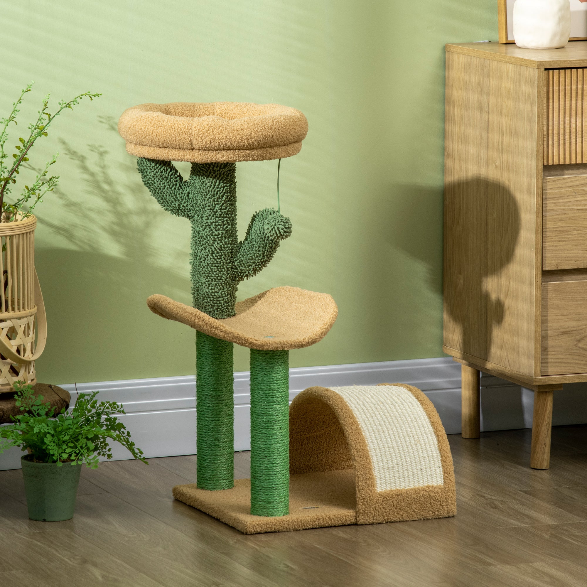 PawHut Cat Tree, 72cm Cat Scratching Post with Bed, Kitty Activity Centre, Cat Climbing Tower with Ball Toy Curved Scratching Pad, Brown