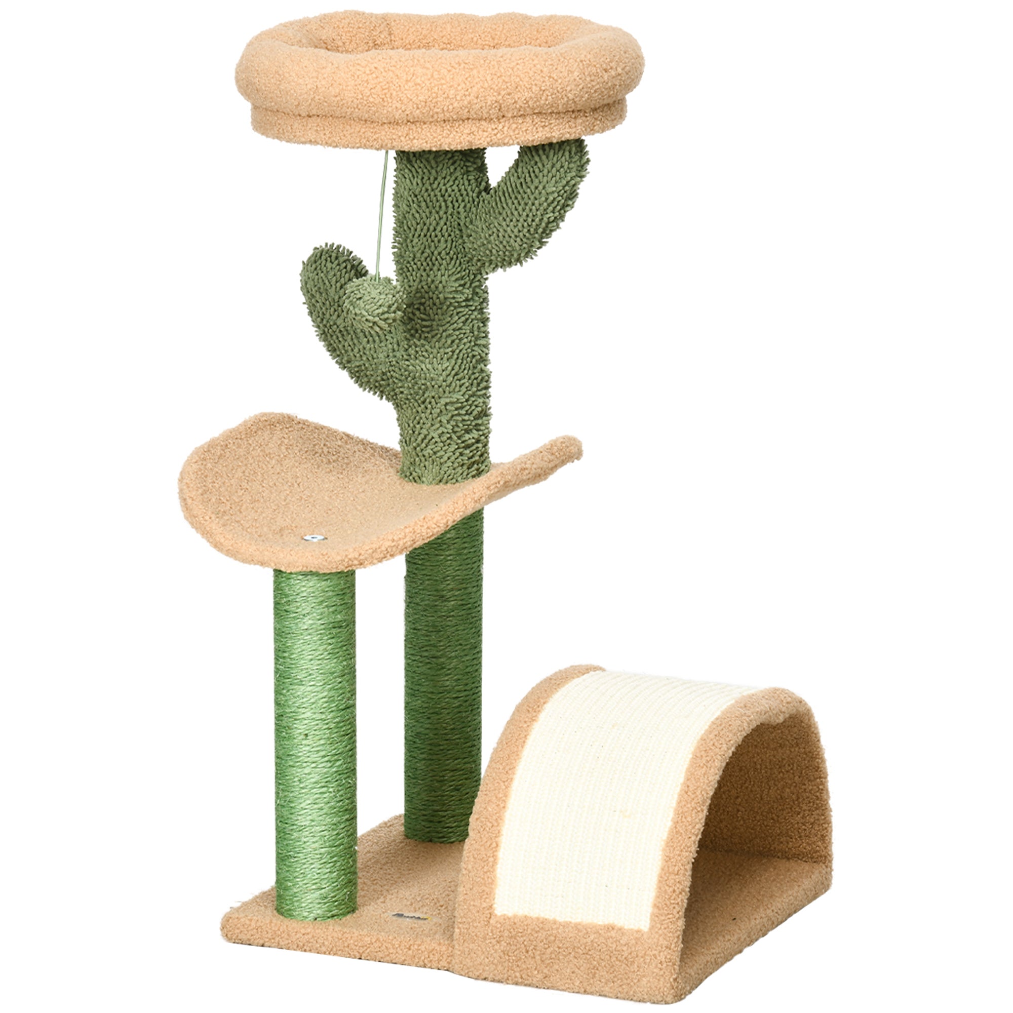 PawHut Cat Tree, 72cm Cat Scratching Post with Bed, Kitty Activity Centre, Cat Climbing Tower with Ball Toy Curved Scratching Pad, Brown